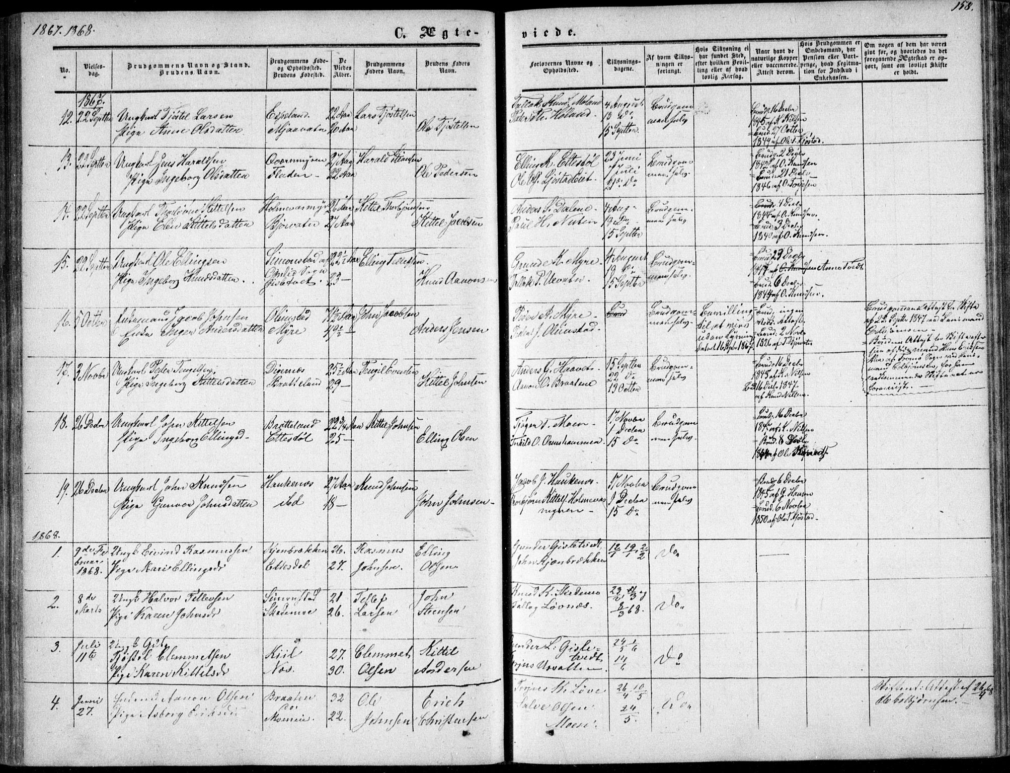 Gjerstad sokneprestkontor, SAK/1111-0014/F/Fa/Fab/L0003: Ministerialbok nr. A 3, 1853-1878, s. 158