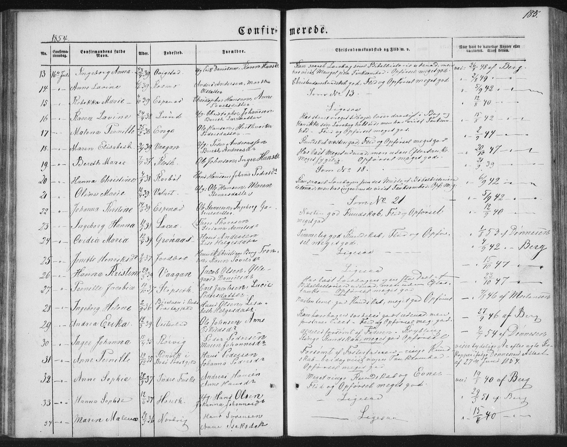 Ministerialprotokoller, klokkerbøker og fødselsregistre - Nordland, AV/SAT-A-1459/852/L0738: Ministerialbok nr. 852A08, 1849-1865, s. 185