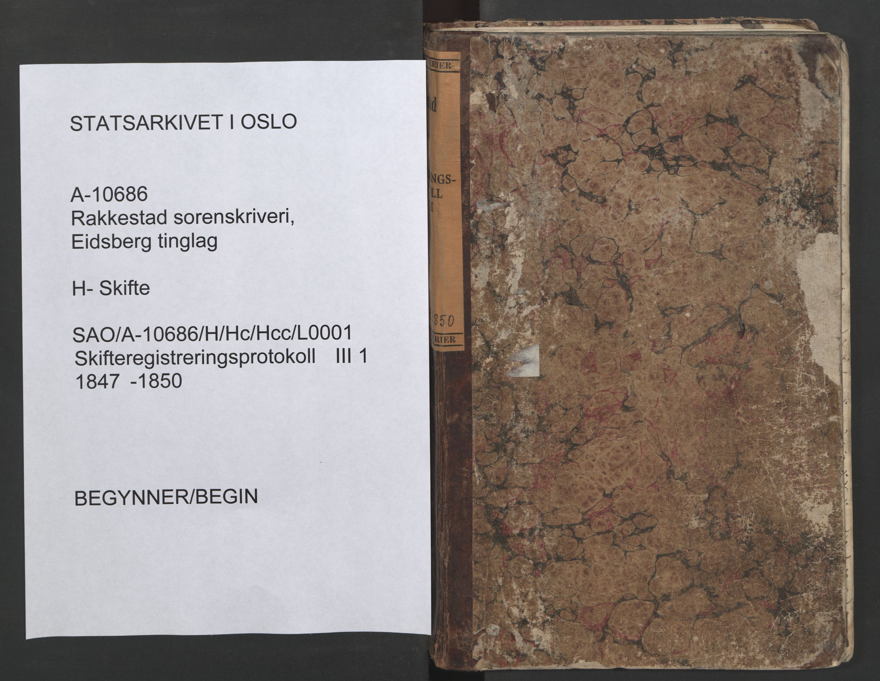 Rakkestad sorenskriveri, SAO/A-10686/H/Hc/Hcc/L0001: Skifteregistreringsprotokoller, 1847-1850