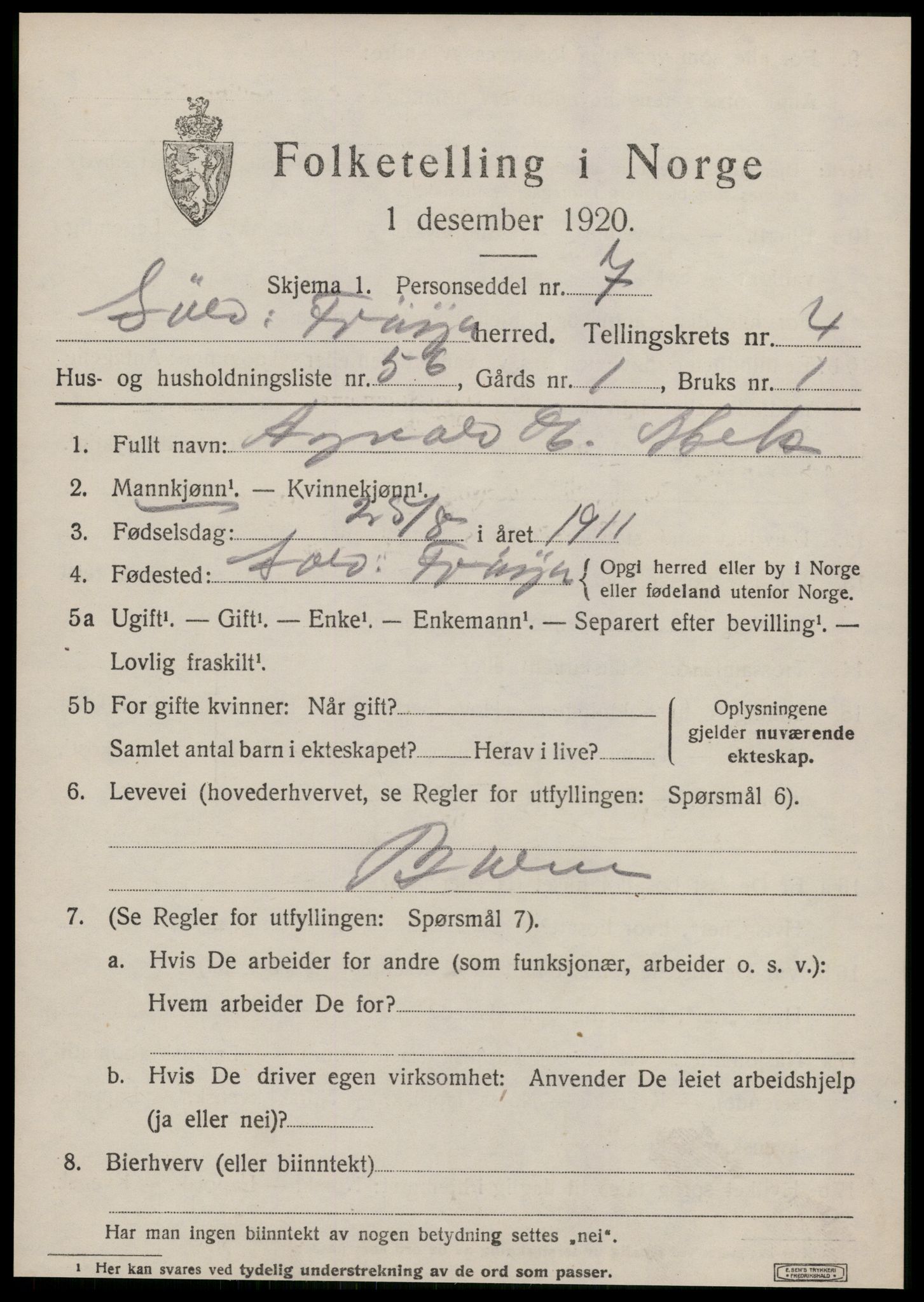SAT, Folketelling 1920 for 1619 Sør-Frøya herred, 1920, s. 4043
