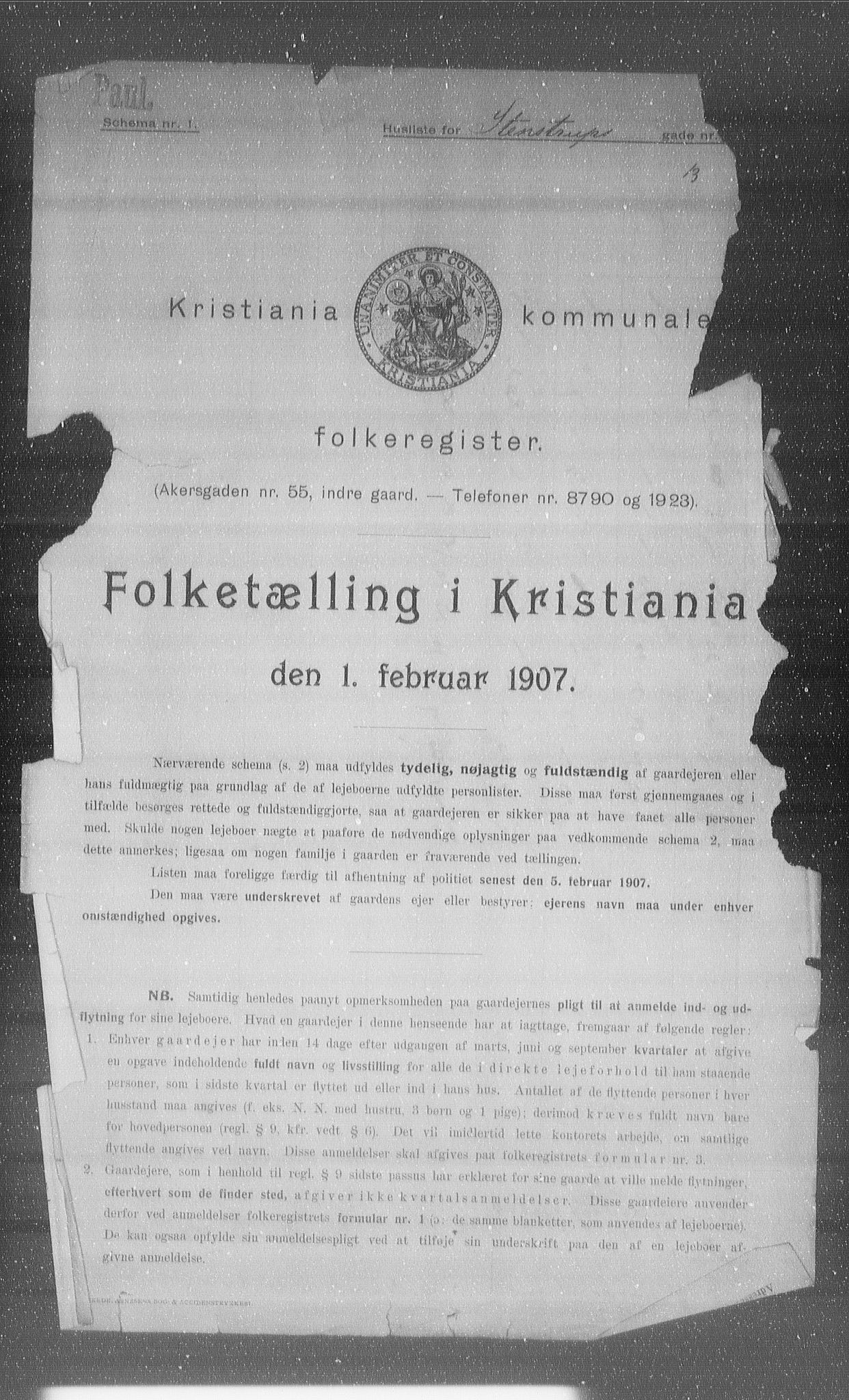 OBA, Kommunal folketelling 1.2.1907 for Kristiania kjøpstad, 1907, s. 51345