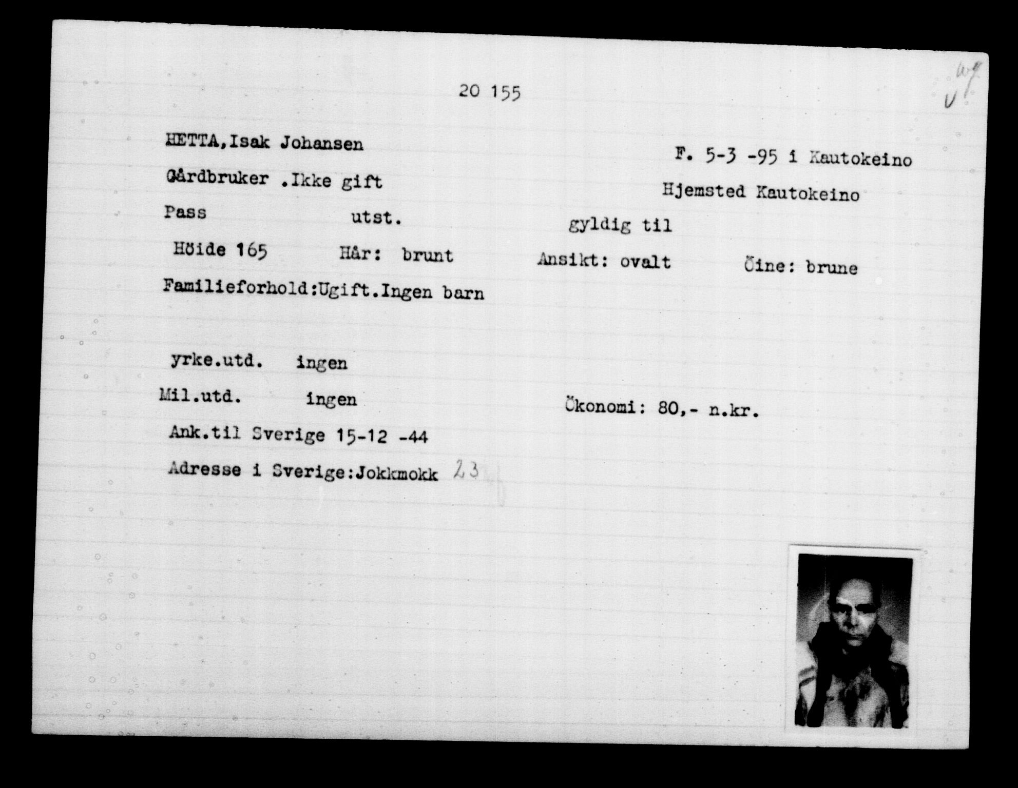 Den Kgl. Norske Legasjons Flyktningskontor, RA/S-6753/V/Va/L0009: Kjesäterkartoteket.  Flyktningenr. 18502-22048, 1940-1945, s. 1820