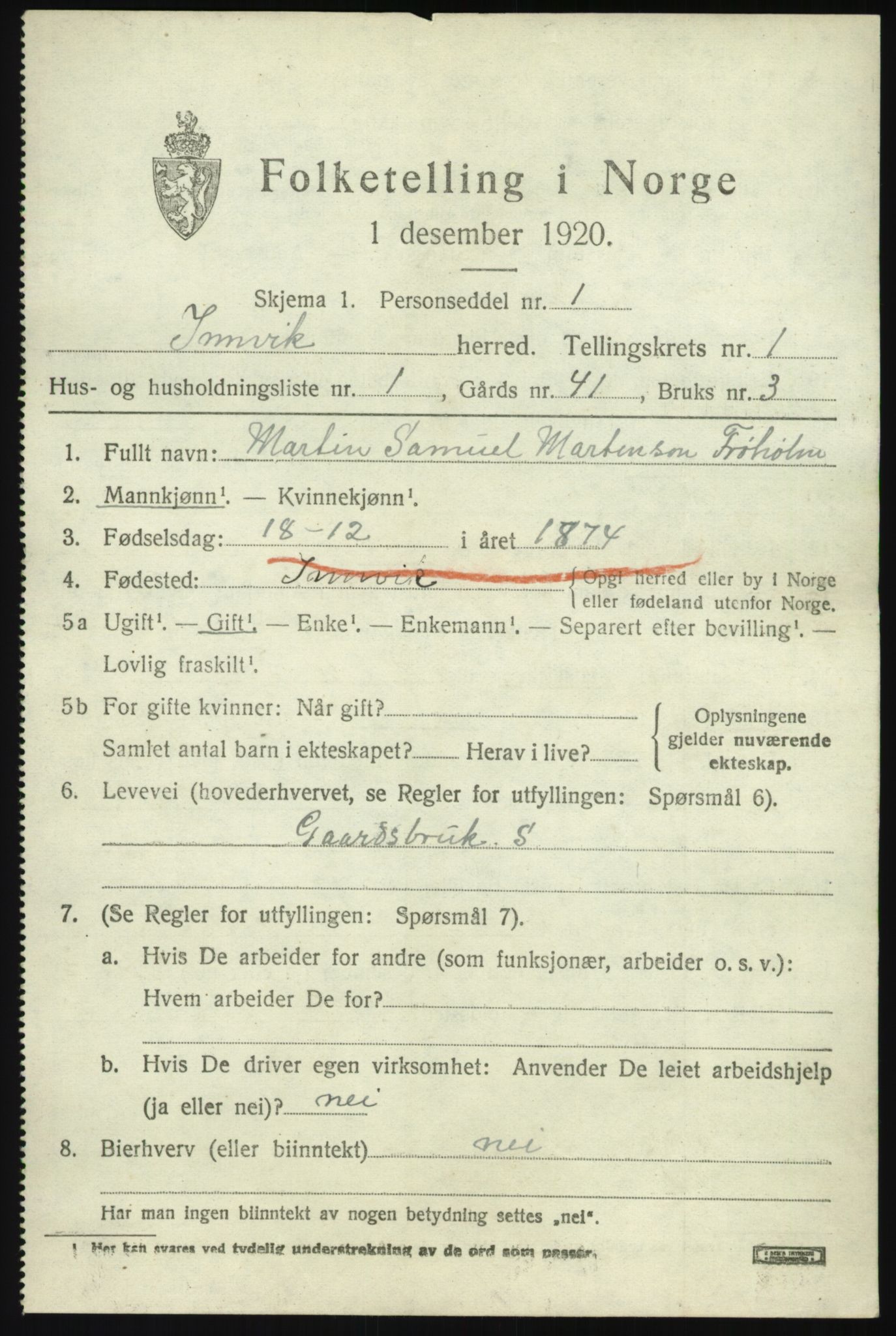 SAB, Folketelling 1920 for 1447 Innvik herred, 1920, s. 1079