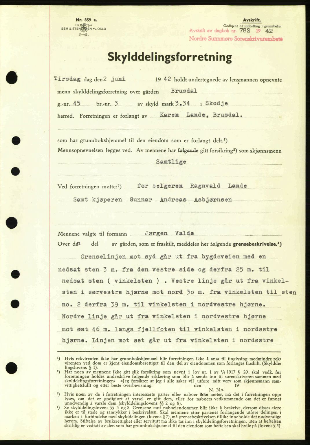 Nordre Sunnmøre sorenskriveri, SAT/A-0006/1/2/2C/2Ca: Pantebok nr. A13, 1942-1942, Dagboknr: 782/1942