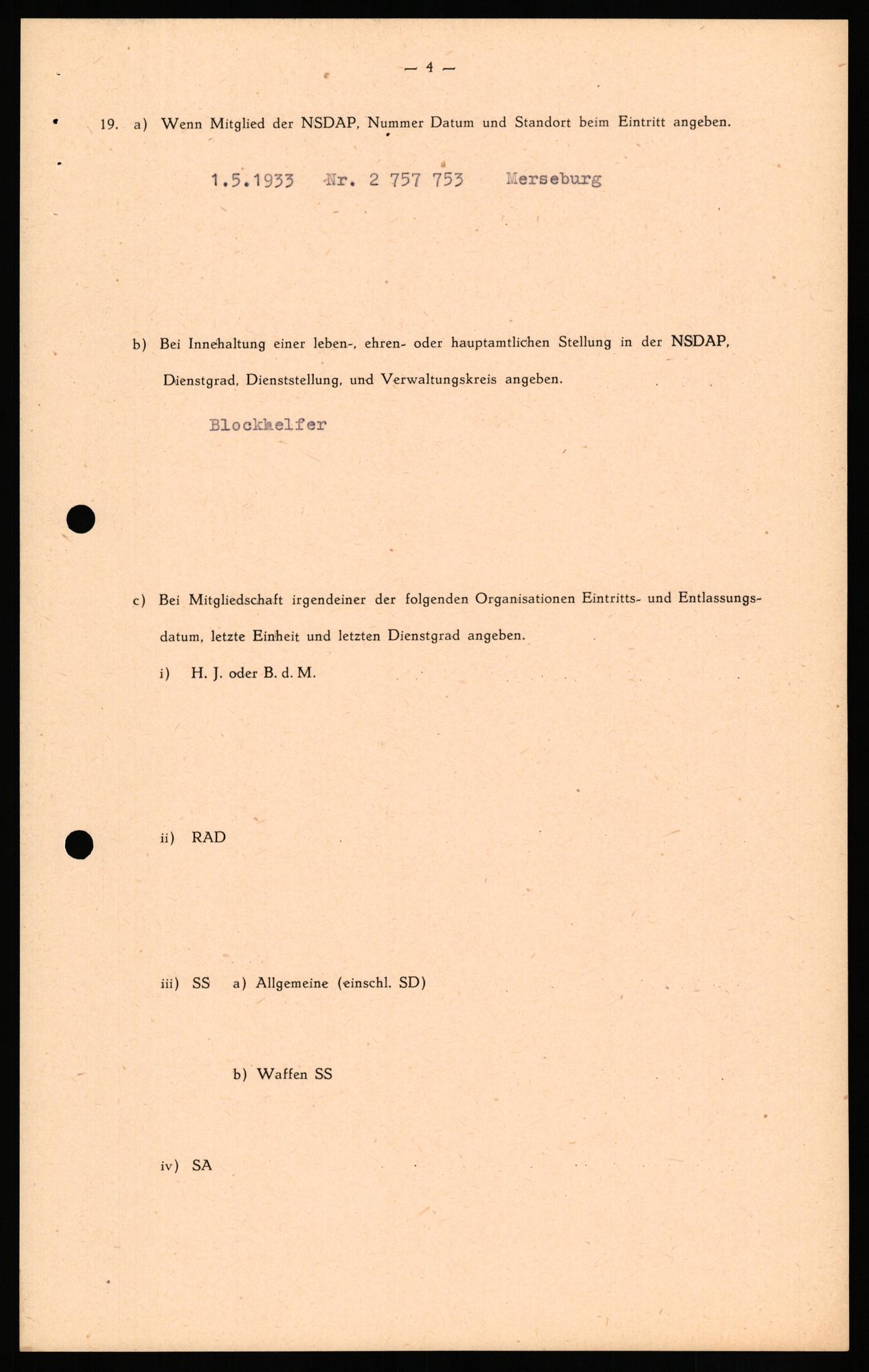 Forsvaret, Forsvarets overkommando II, RA/RAFA-3915/D/Db/L0035: CI Questionaires. Tyske okkupasjonsstyrker i Norge. Tyskere., 1945-1946, s. 413