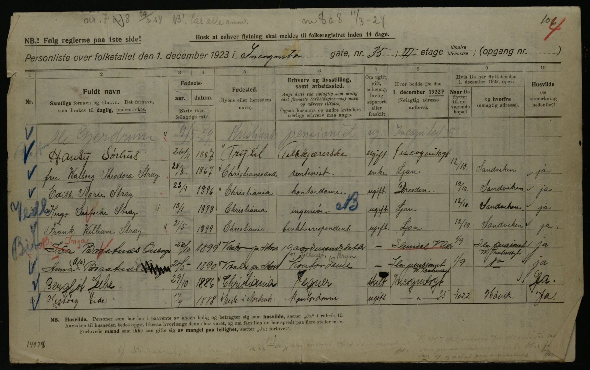 OBA, Kommunal folketelling 1.12.1923 for Kristiania, 1923, s. 49505