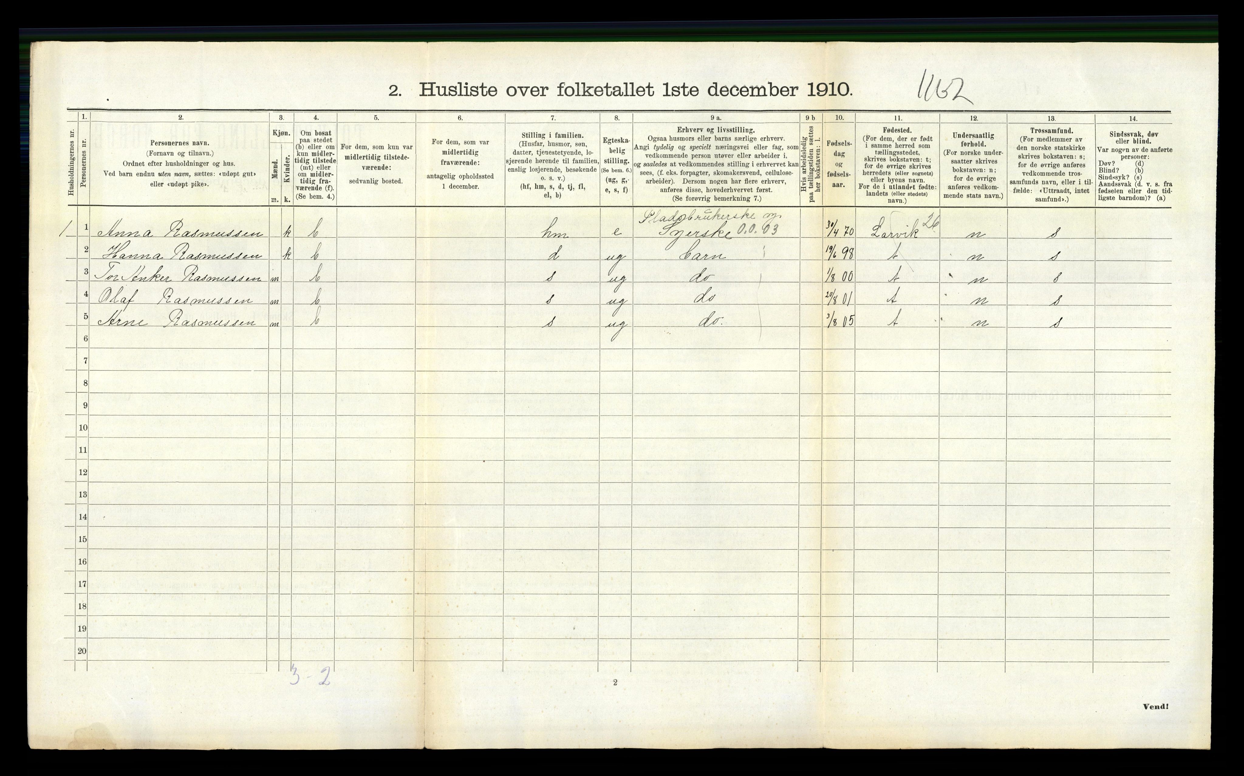 RA, Folketelling 1910 for 0727 Hedrum herred, 1910, s. 419