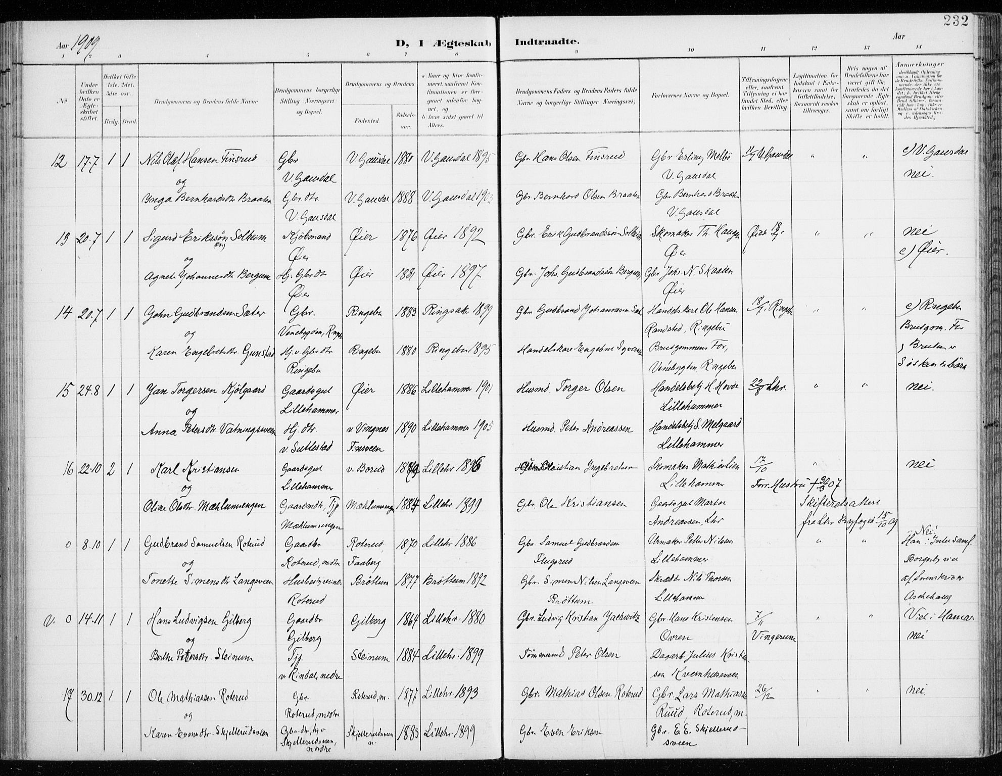 Fåberg prestekontor, AV/SAH-PREST-086/H/Ha/Haa/L0011: Ministerialbok nr. 11, 1899-1913, s. 232