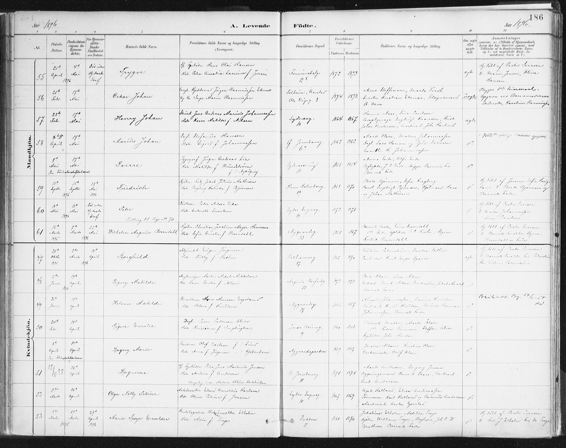Johanneskirken sokneprestembete, SAB/A-76001/H/Haa/L0001: Ministerialbok nr. A 1, 1885-1900, s. 186