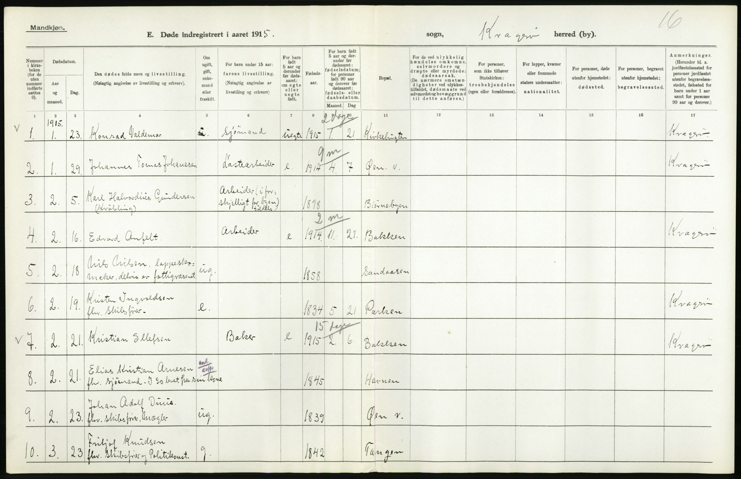 Statistisk sentralbyrå, Sosiodemografiske emner, Befolkning, RA/S-2228/D/Df/Dfb/Dfbe/L0022: Bratsberg amt: Døde, dødfødte. Bygder og byer., 1915, s. 344