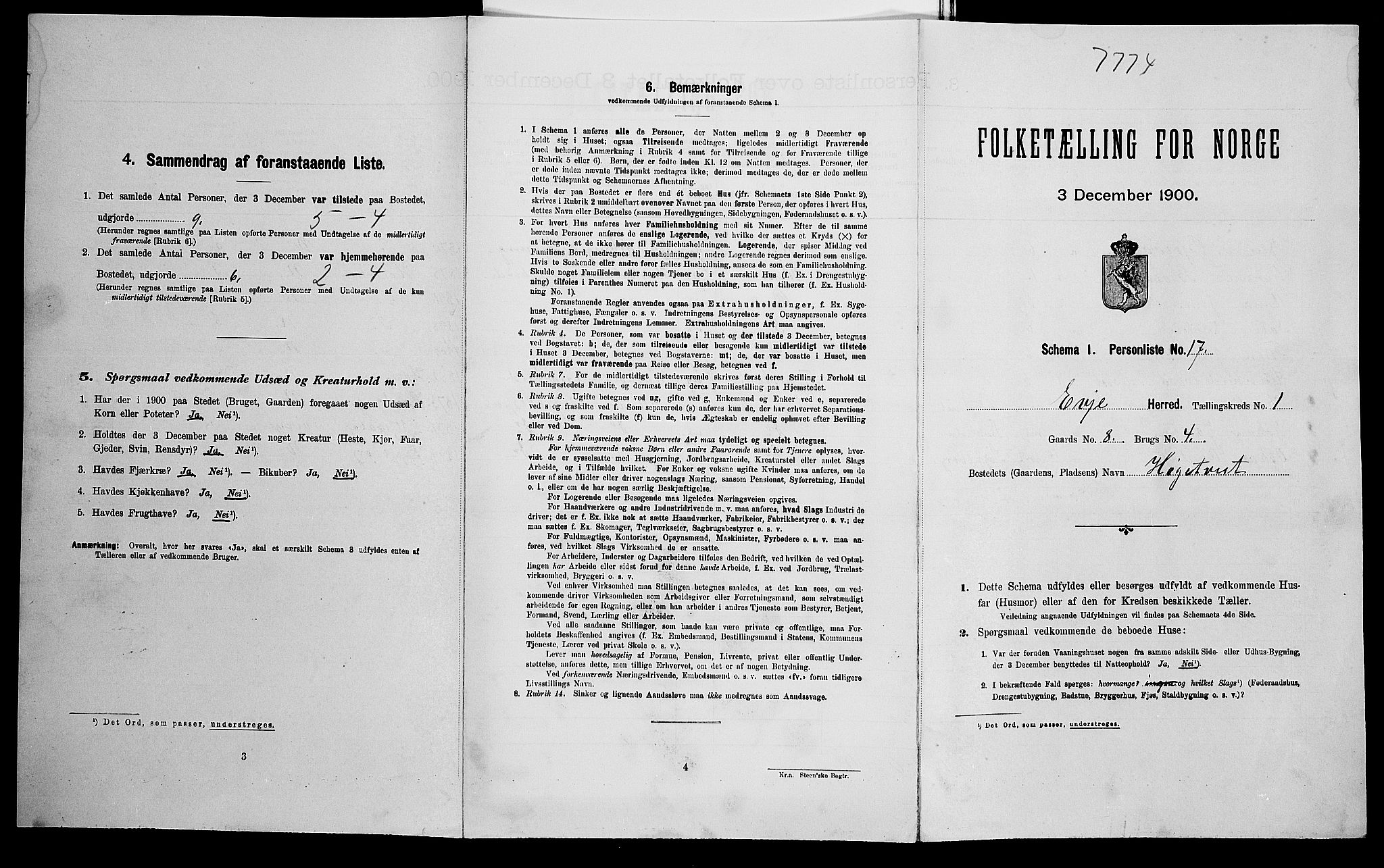 SAK, Folketelling 1900 for 0937 Evje herred, 1900, s. 77