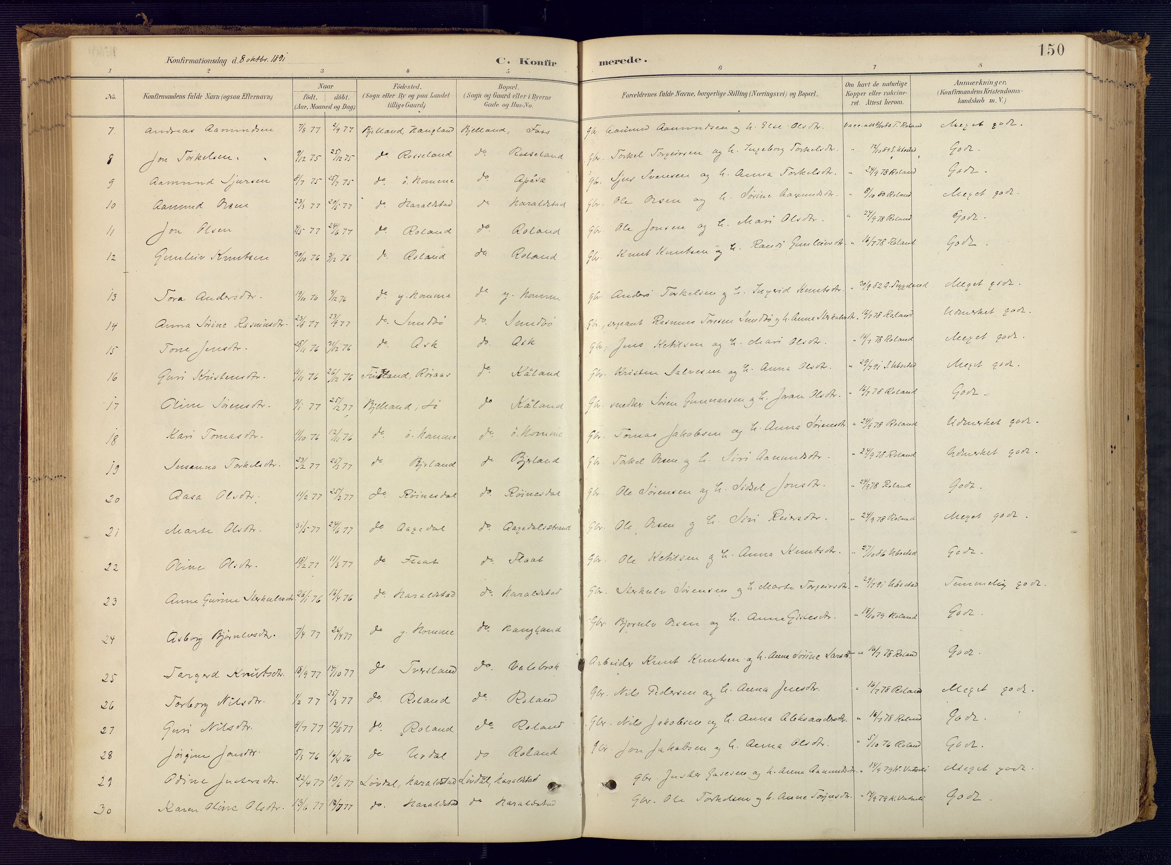 Bjelland sokneprestkontor, SAK/1111-0005/F/Fa/Faa/L0004: Ministerialbok nr. A 4, 1887-1923, s. 150