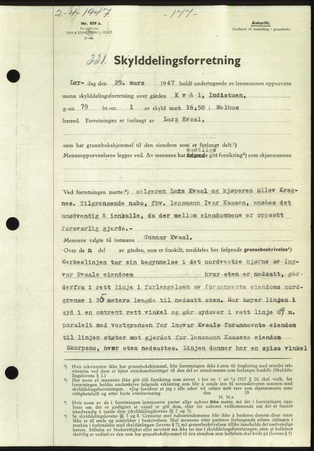 Gauldal sorenskriveri, SAT/A-0014/1/2/2C: Pantebok nr. A3, 1947-1947, Dagboknr: 331/1947