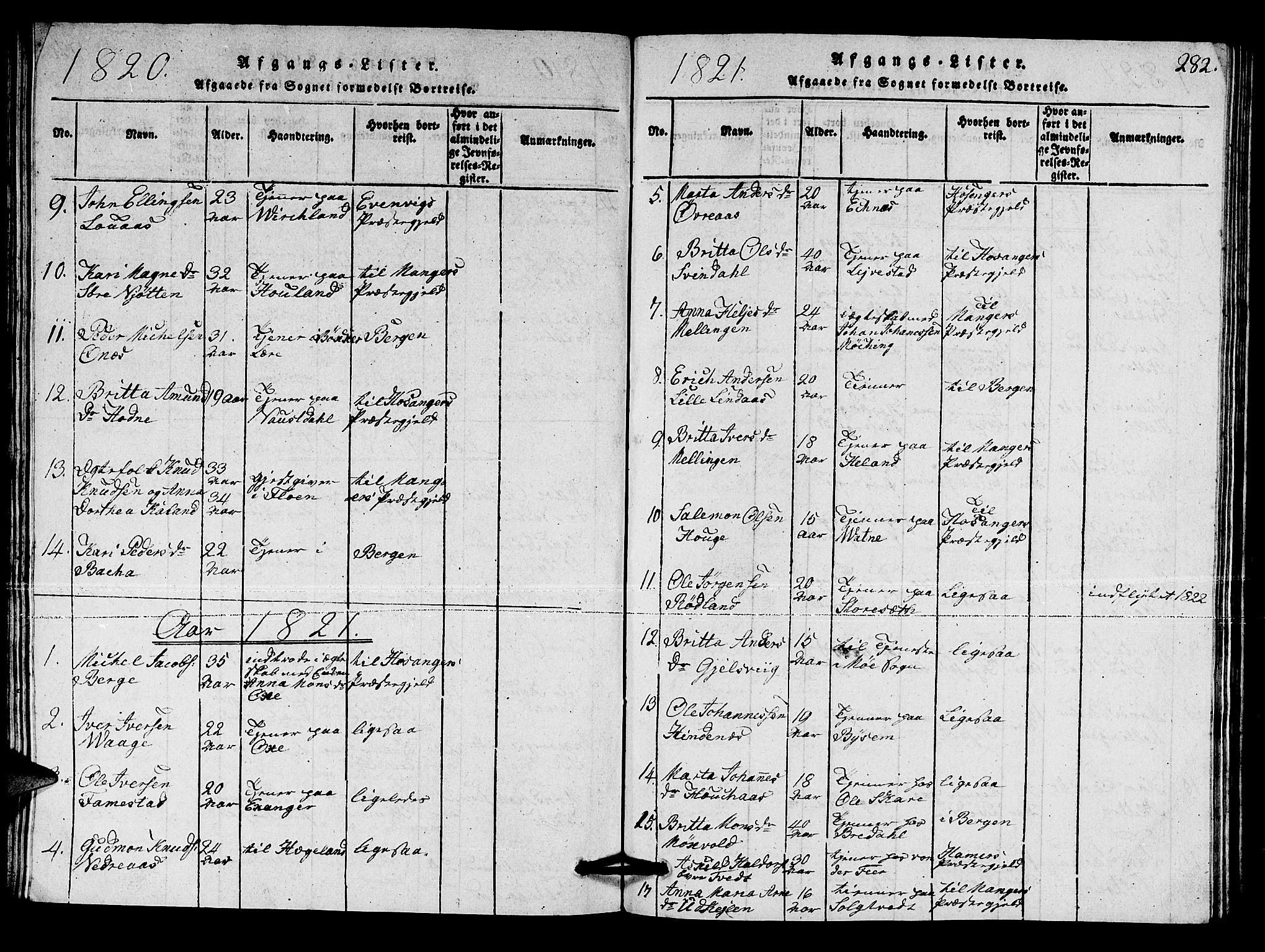 Lindås Sokneprestembete, AV/SAB-A-76701/H/Hab/Haba/L0001: Klokkerbok nr. A 1, 1816-1823, s. 282