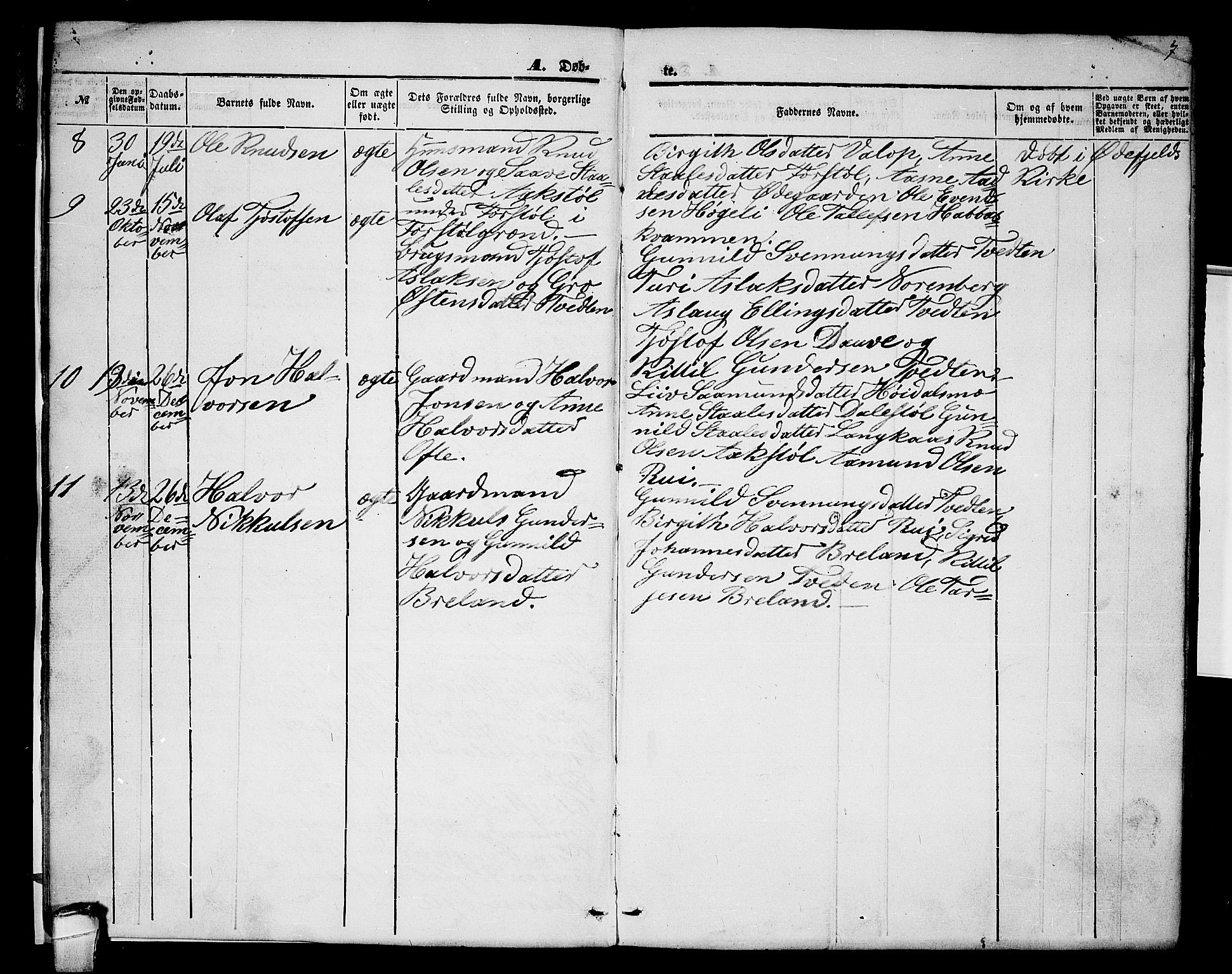 Lårdal kirkebøker, AV/SAKO-A-284/G/Gc/L0002: Klokkerbok nr. III 2, 1852-1877, s. 7