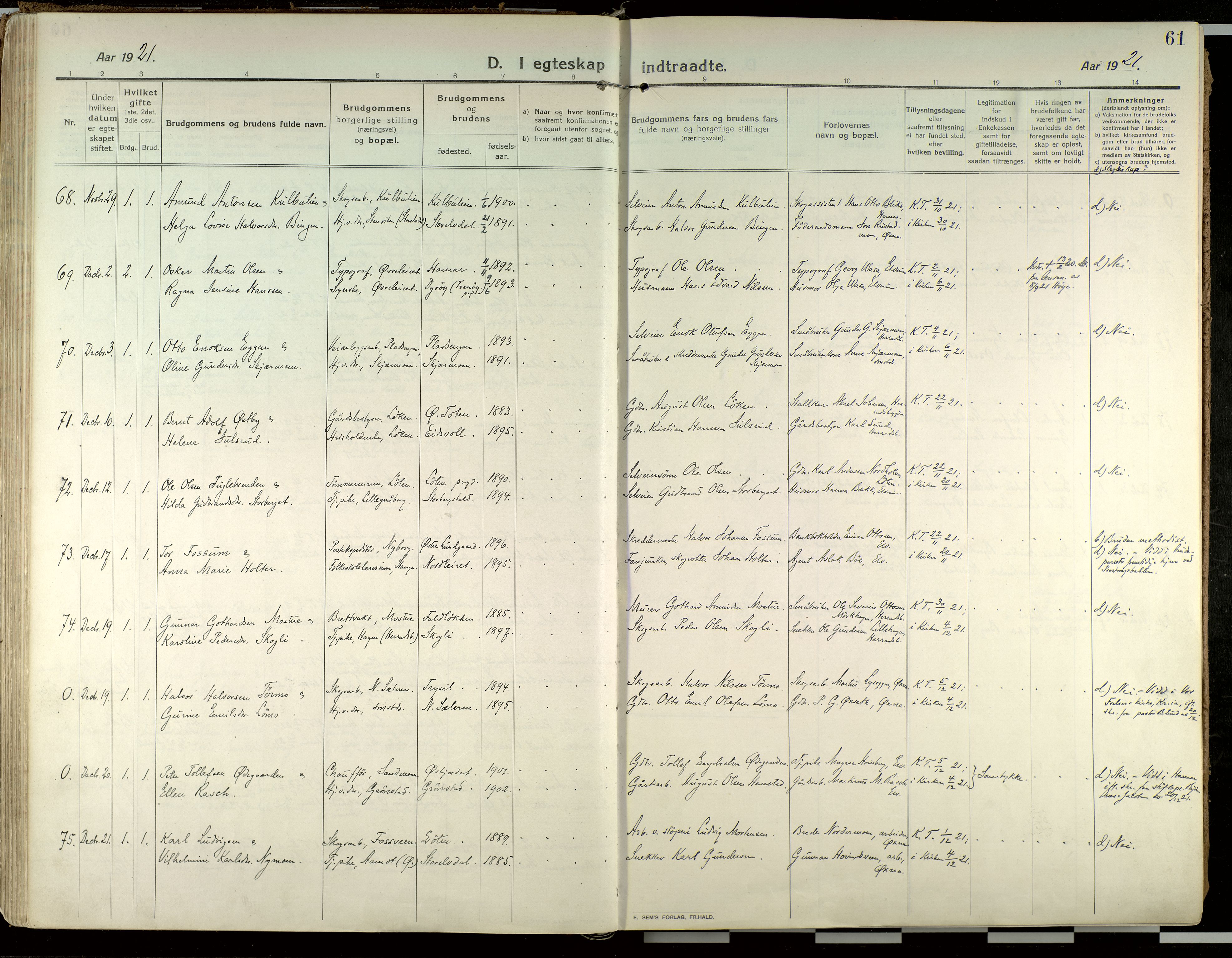 Elverum prestekontor, AV/SAH-PREST-044/H/Ha/Haa/L0021: Ministerialbok nr. 21, 1913-1928, s. 61