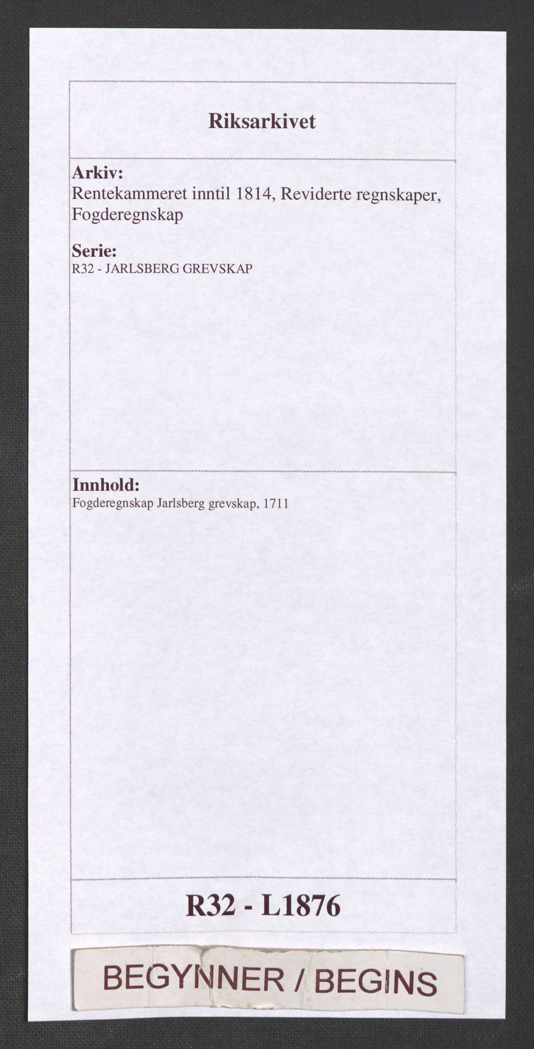 Rentekammeret inntil 1814, Reviderte regnskaper, Fogderegnskap, AV/RA-EA-4092/R32/L1876: Fogderegnskap Jarlsberg grevskap, 1711, s. 1