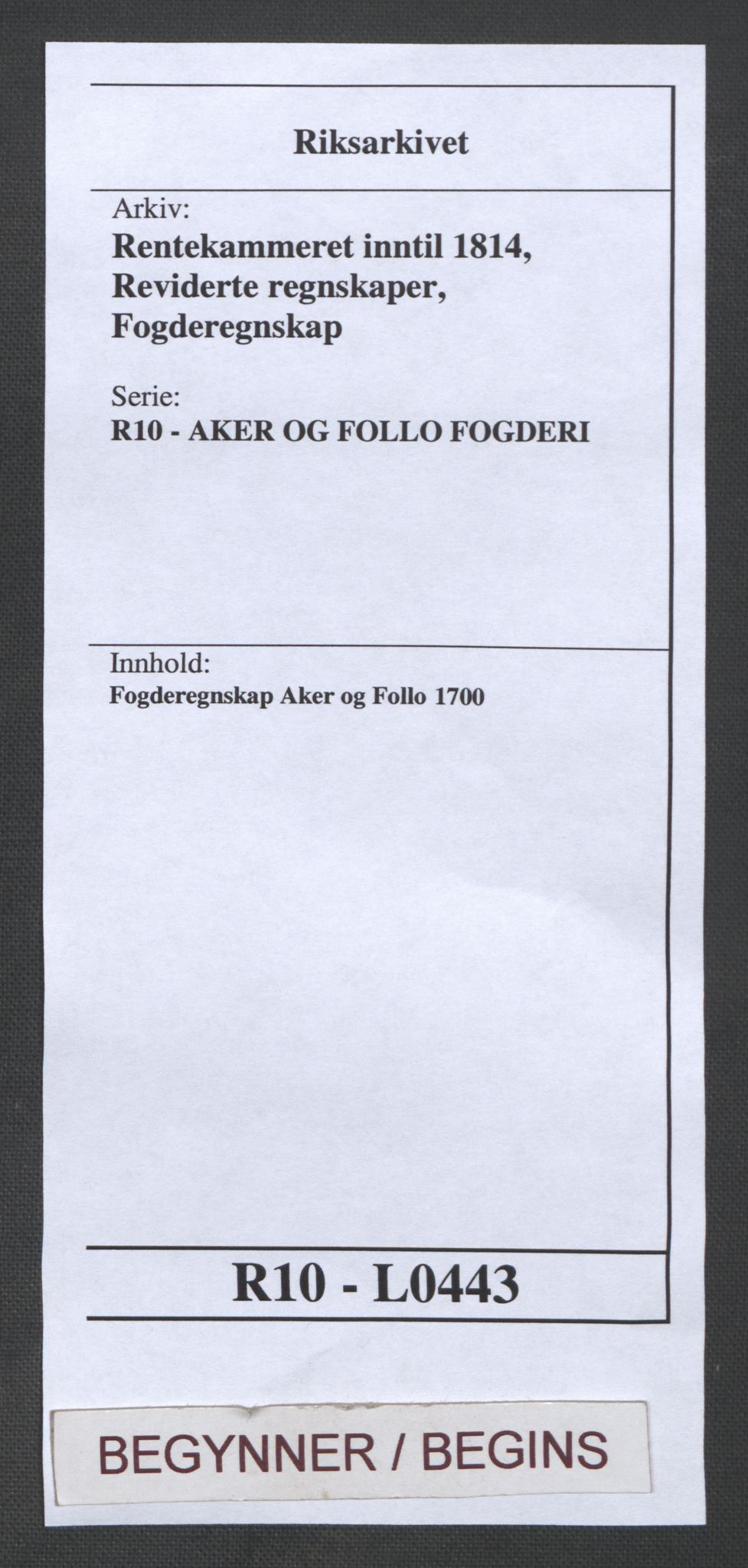 Rentekammeret inntil 1814, Reviderte regnskaper, Fogderegnskap, RA/EA-4092/R10/L0443: Fogderegnskap Aker og Follo, 1700, s. 1