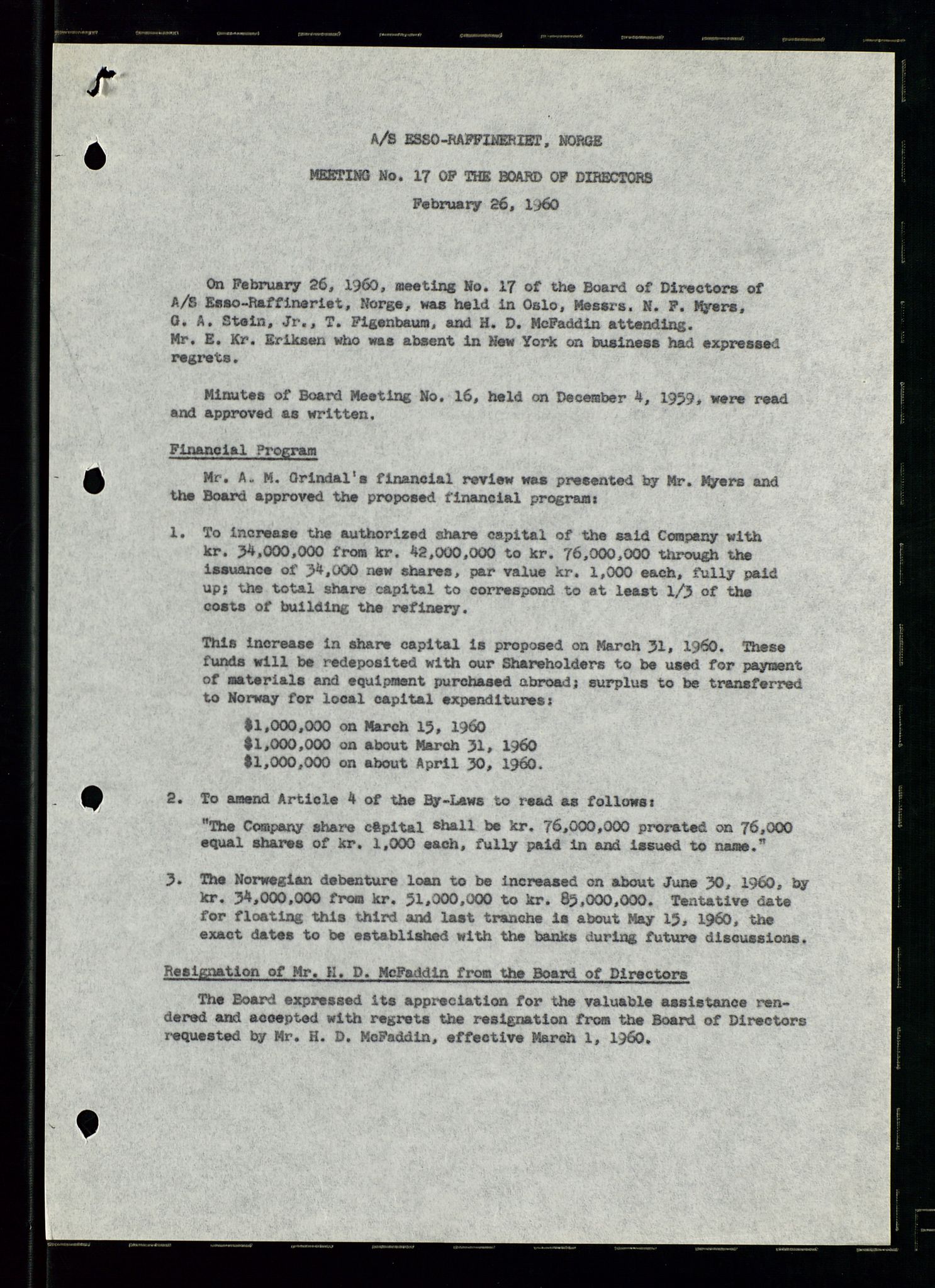 PA 1537 - A/S Essoraffineriet Norge, AV/SAST-A-101957/A/Aa/L0002/0001: Styremøter / Shareholder meetings, Board meeting minutes, 1957-1961, s. 99