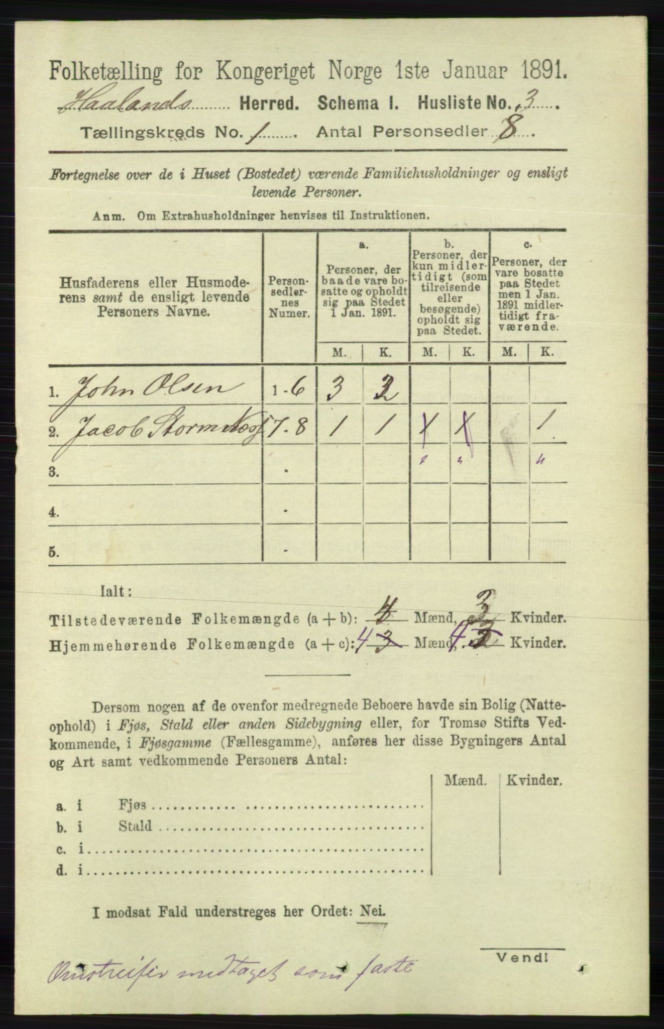 RA, Folketelling 1891 for 1124 Haaland herred, 1891, s. 26