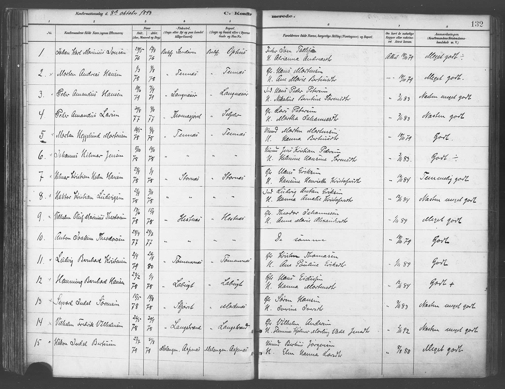 Balsfjord sokneprestembete, AV/SATØ-S-1303/G/Gaa/L0005kirke: Ministerialbok nr. 5, 1884-1897, s. 132