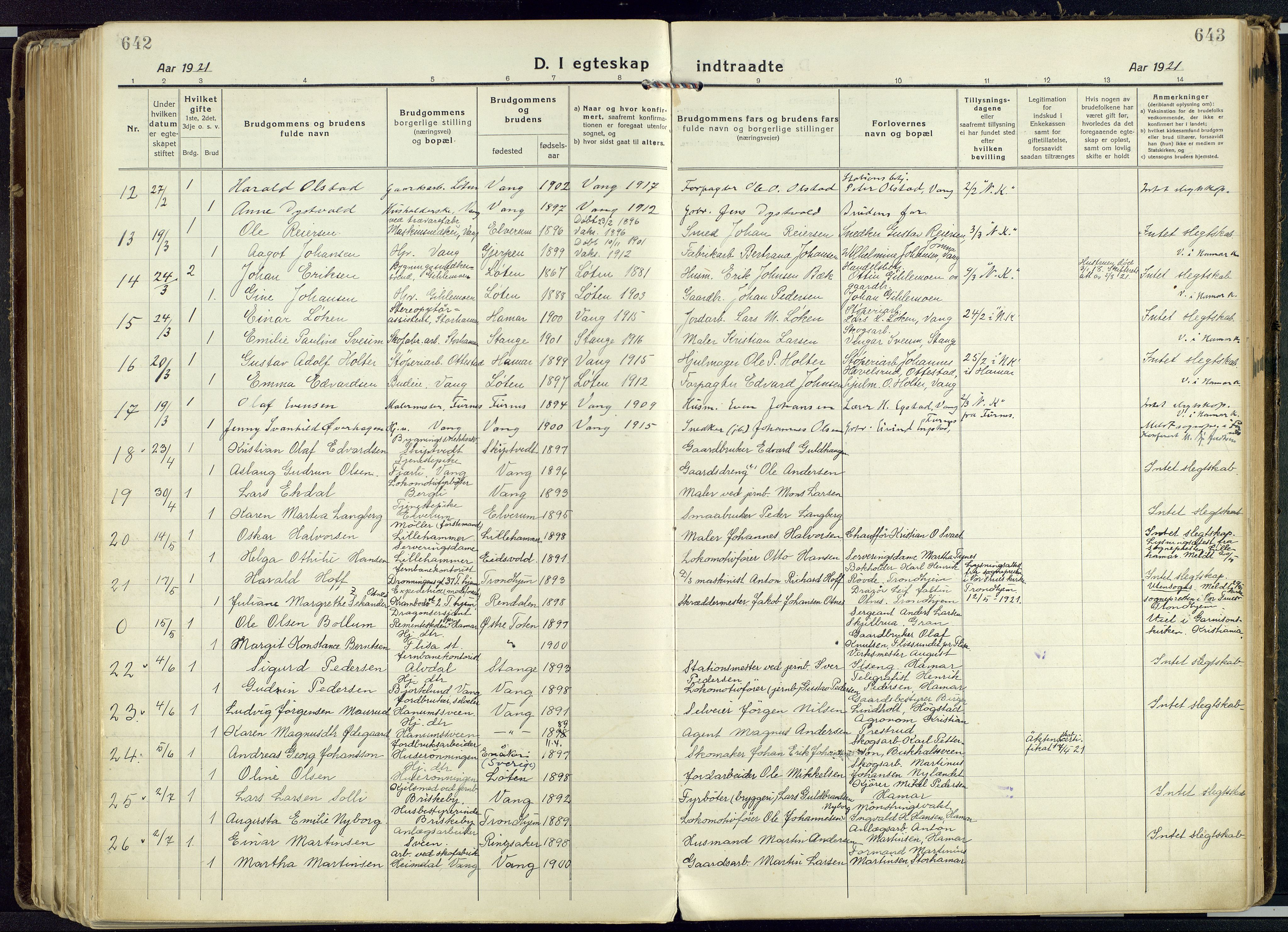 Vang prestekontor, Hedmark, AV/SAH-PREST-008/H/Ha/Haa/L0022: Ministerialbok nr. 22, 1918-1944, s. 642-643