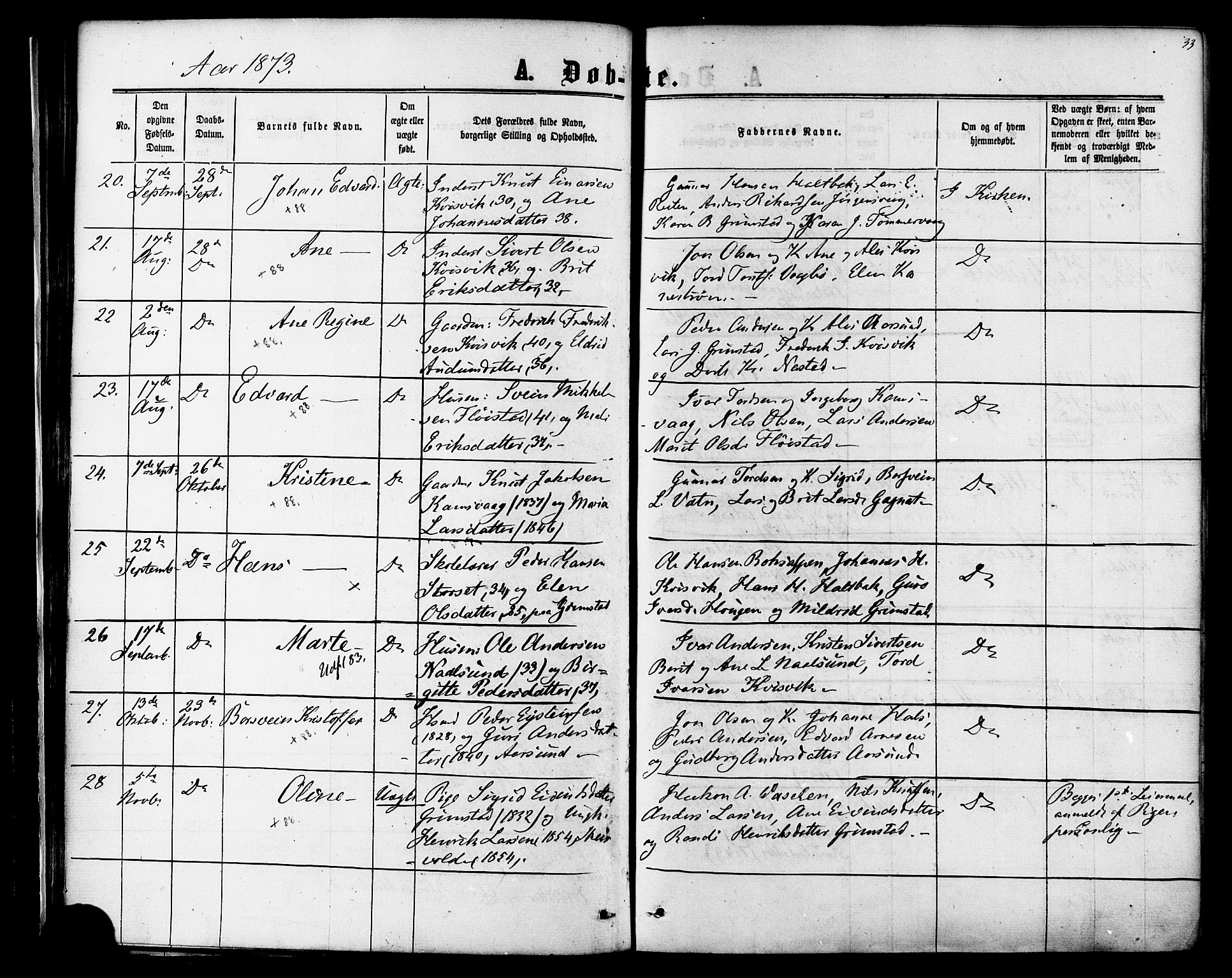 Ministerialprotokoller, klokkerbøker og fødselsregistre - Møre og Romsdal, AV/SAT-A-1454/587/L0999: Ministerialbok nr. 587A01, 1864-1886, s. 33