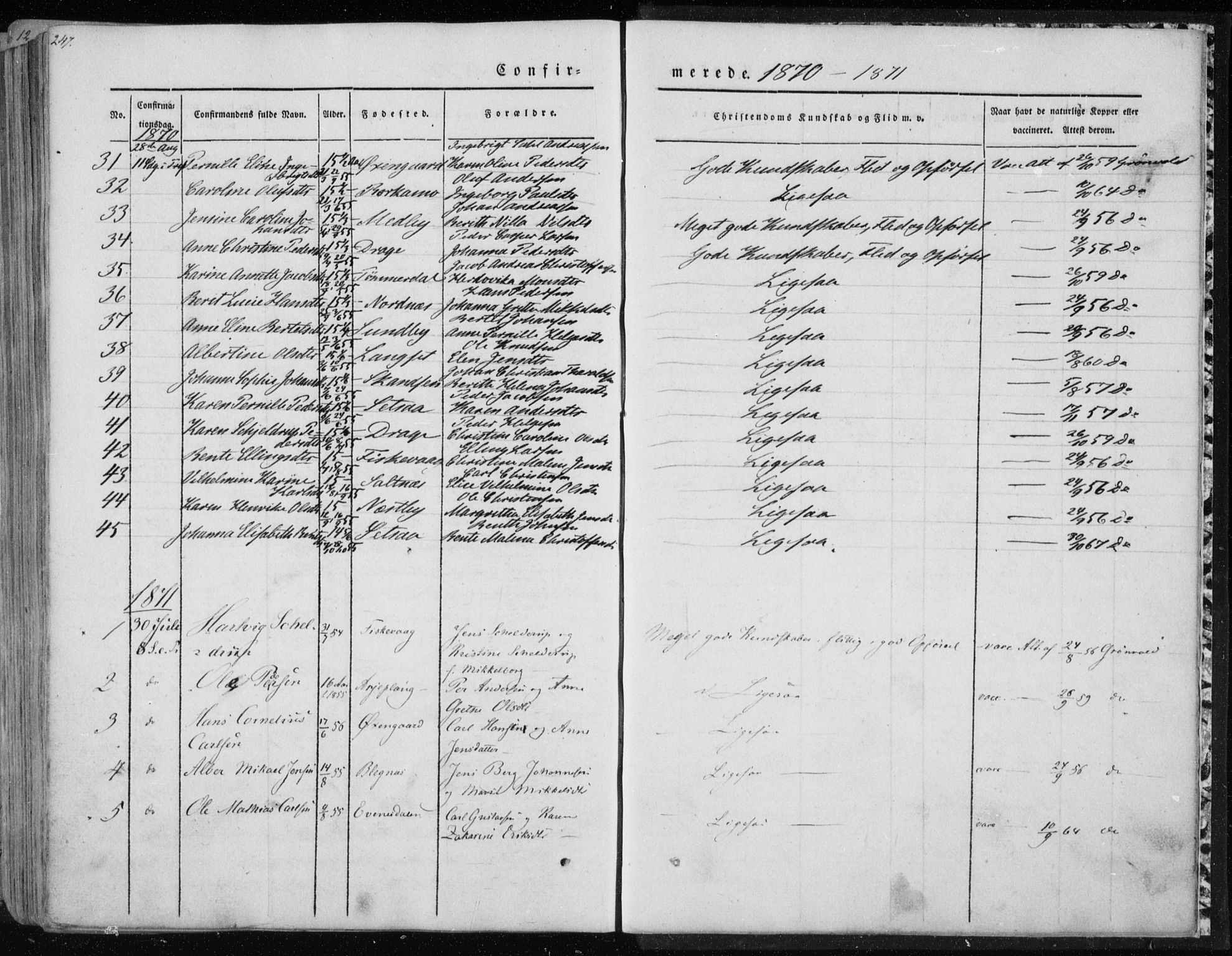 Ministerialprotokoller, klokkerbøker og fødselsregistre - Nordland, AV/SAT-A-1459/847/L0666: Ministerialbok nr. 847A06, 1842-1871, s. 247