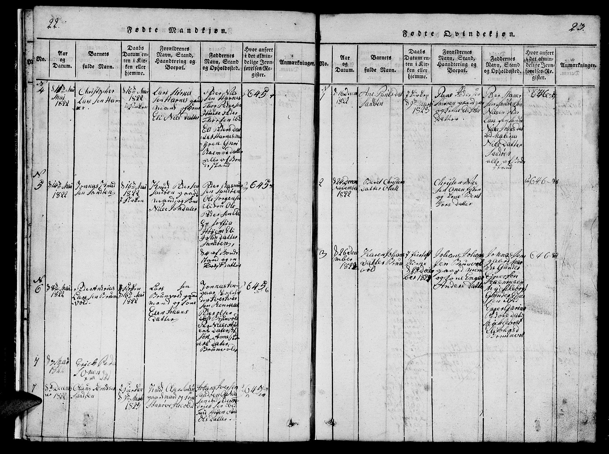 Ministerialprotokoller, klokkerbøker og fødselsregistre - Møre og Romsdal, AV/SAT-A-1454/561/L0731: Klokkerbok nr. 561C01, 1817-1867, s. 22-23