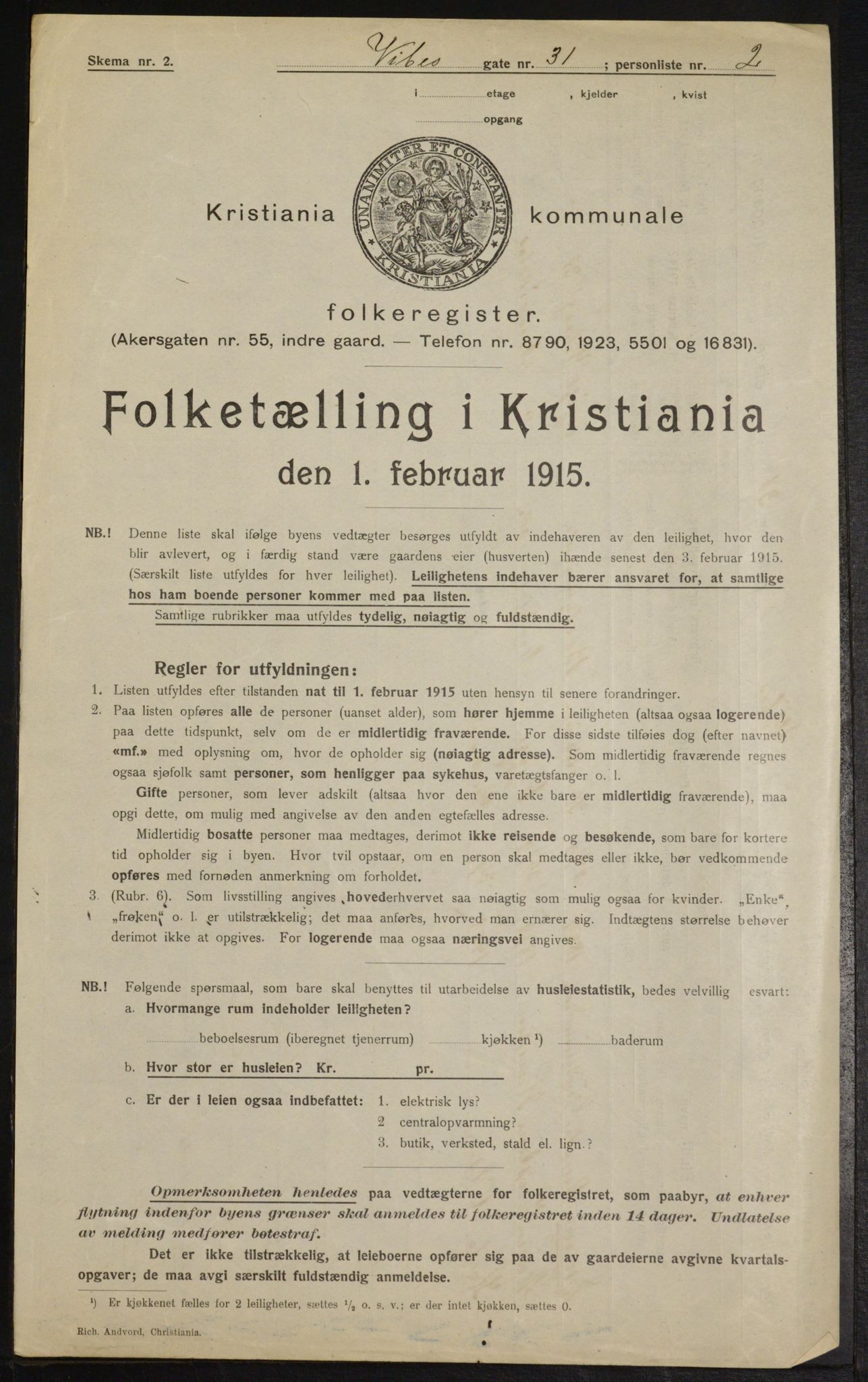 OBA, Kommunal folketelling 1.2.1915 for Kristiania, 1915, s. 124065