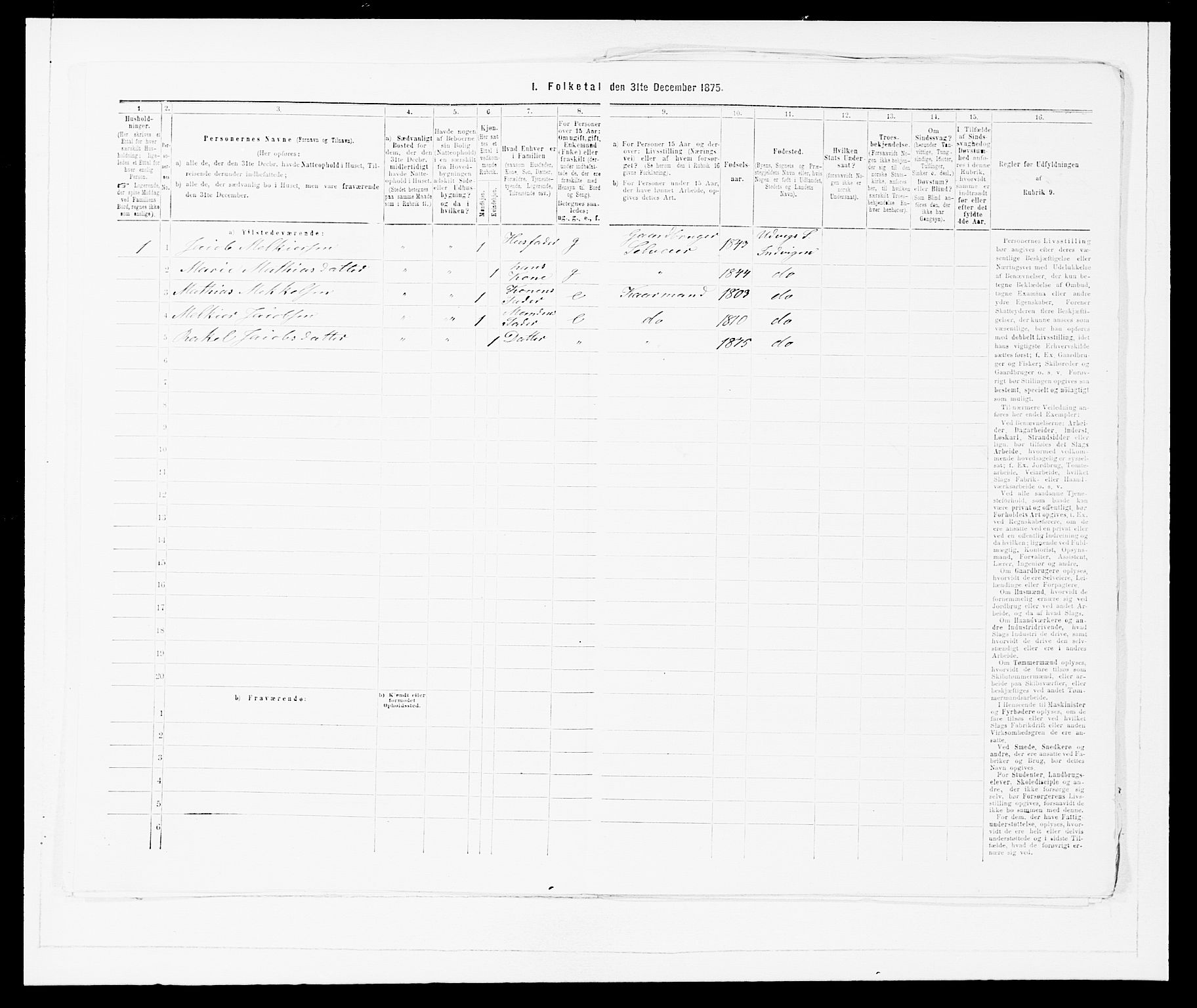 SAB, Folketelling 1875 for 1447P Innvik prestegjeld, 1875, s. 170