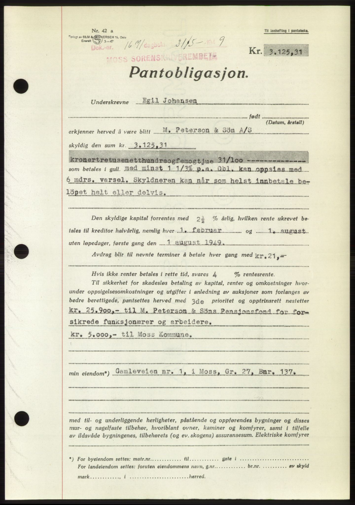 Moss sorenskriveri, SAO/A-10168: Pantebok nr. B22, 1949-1949, Dagboknr: 1671/1949