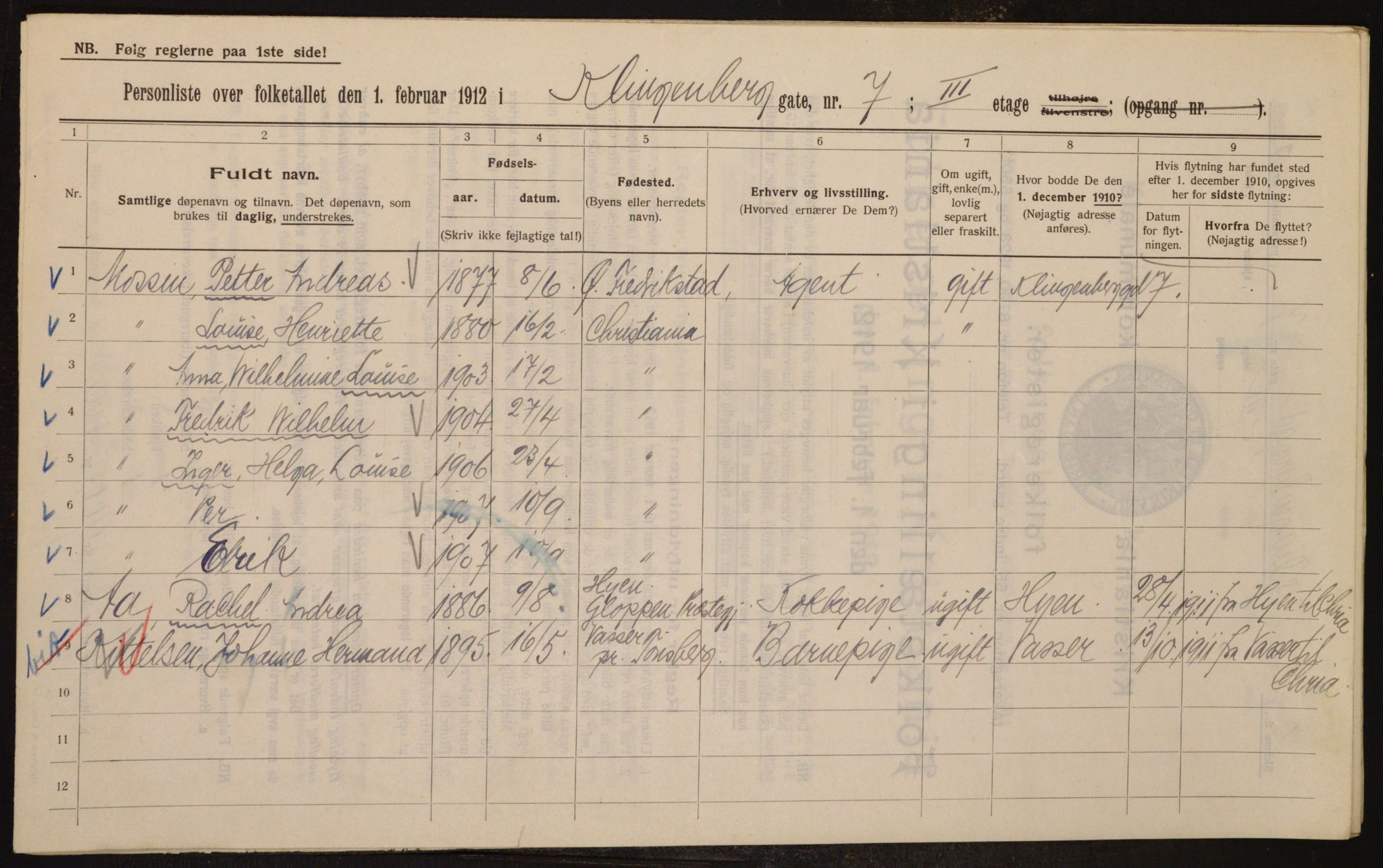 OBA, Kommunal folketelling 1.2.1912 for Kristiania, 1912, s. 52105