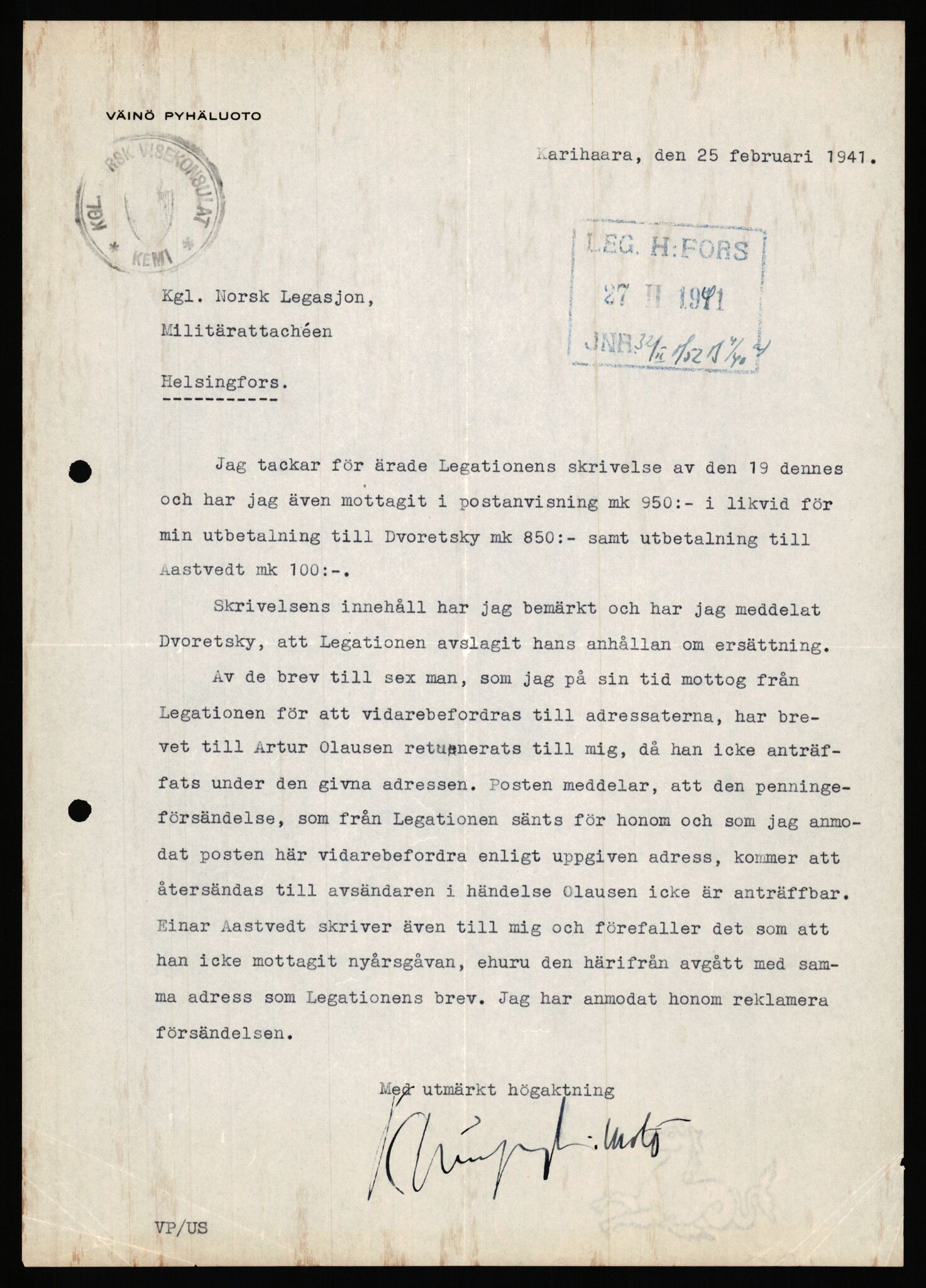 Forsvaret, Forsvarets krigshistoriske avdeling, AV/RA-RAFA-2017/Y/Ya/L0006: II-C-11-11,2 - Utenriksdepartementet.  Legasjonen i Helsingfors., 1940-1946, s. 533