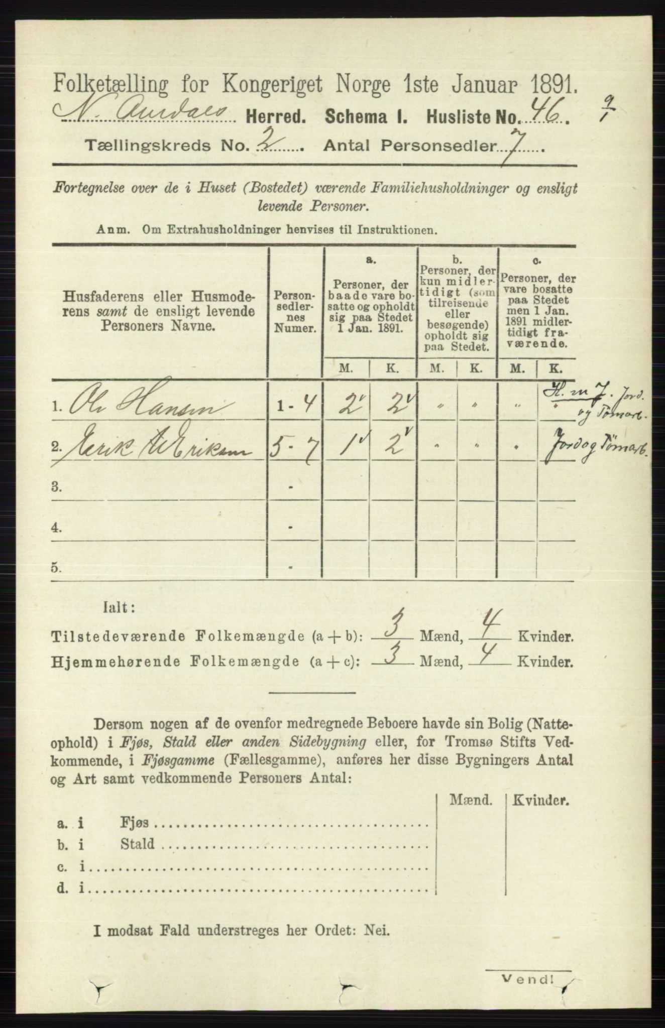 RA, Folketelling 1891 for 0542 Nord-Aurdal herred, 1891, s. 577