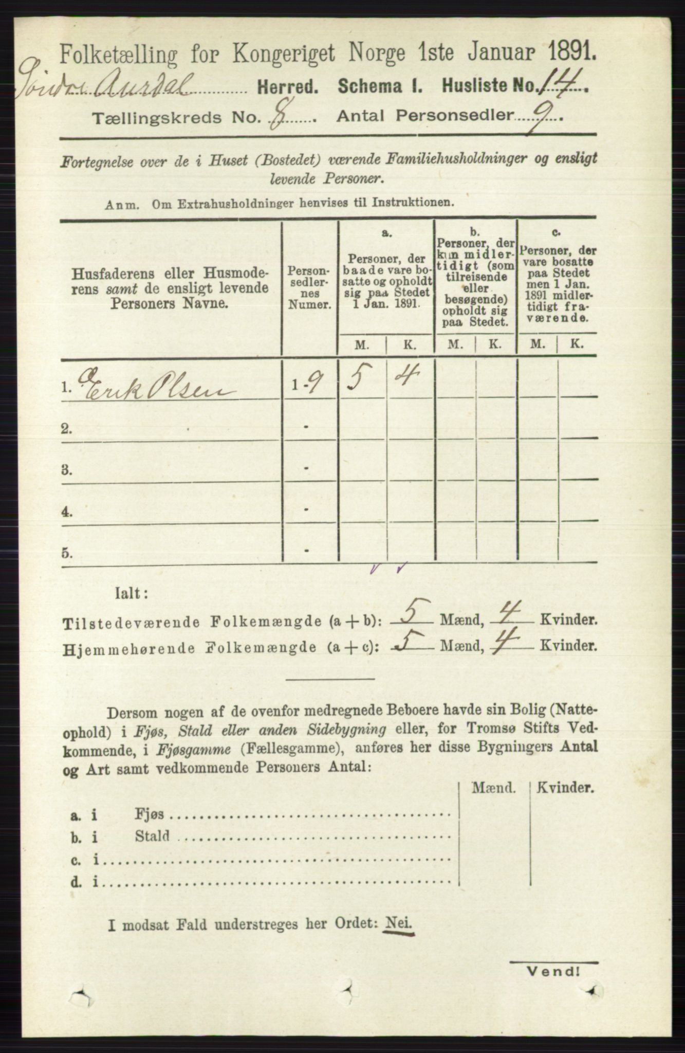 RA, Folketelling 1891 for 0540 Sør-Aurdal herred, 1891, s. 4764