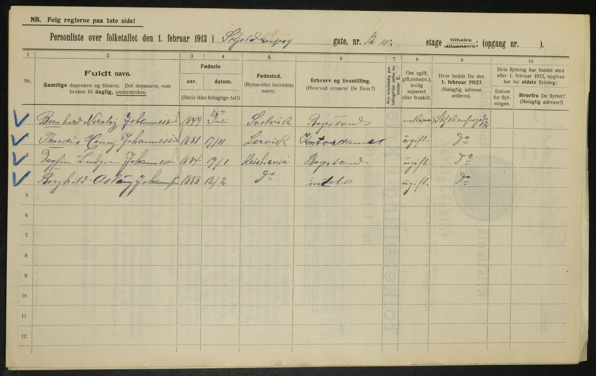 OBA, Kommunal folketelling 1.2.1913 for Kristiania, 1913, s. 95815