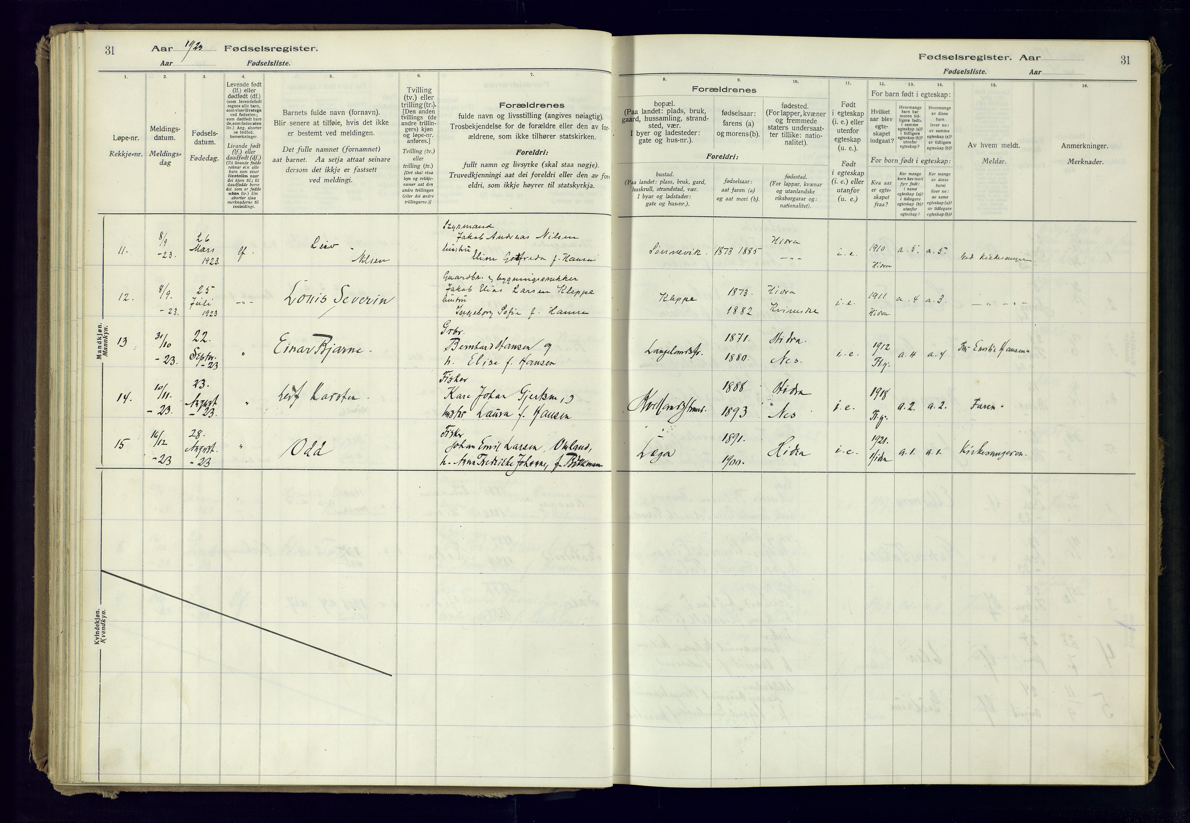 Flekkefjord sokneprestkontor, SAK/1111-0012/J/Ja/L0007: Fødselsregister nr. 7, 1916-1982, s. 31