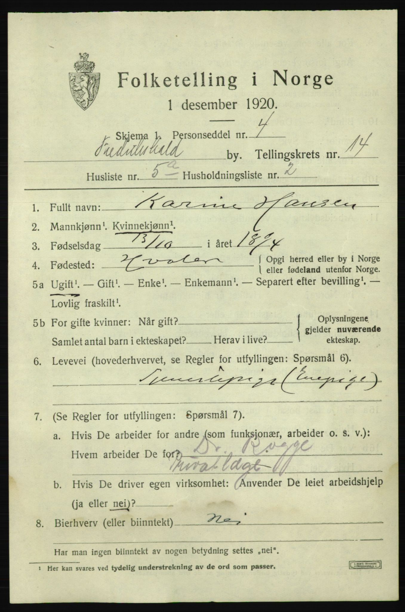 SAO, Folketelling 1920 for 0101 Fredrikshald kjøpstad, 1920, s. 22287