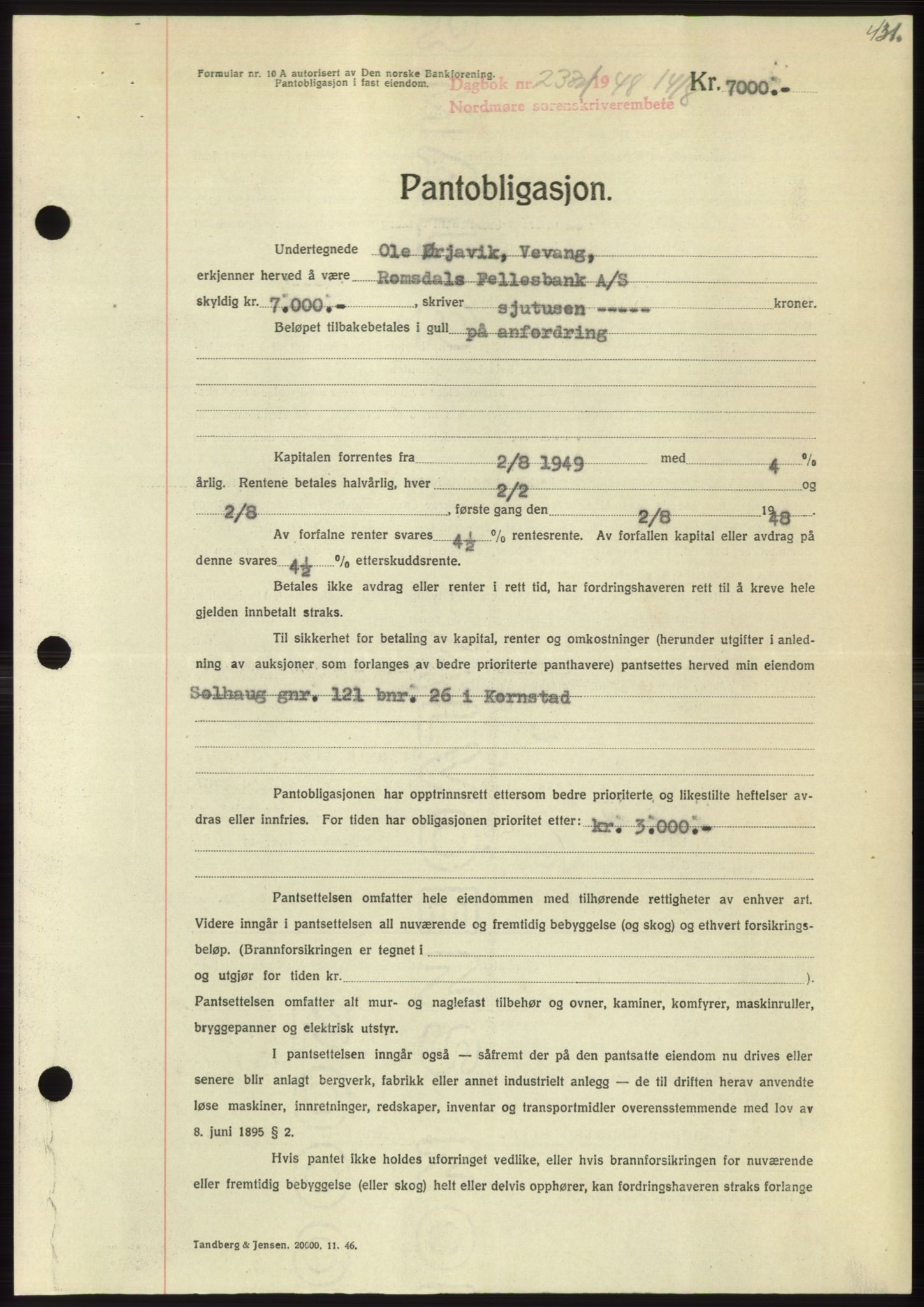 Nordmøre sorenskriveri, SAT/A-4132/1/2/2Ca: Pantebok nr. B99, 1948-1948, Dagboknr: 2331/1948