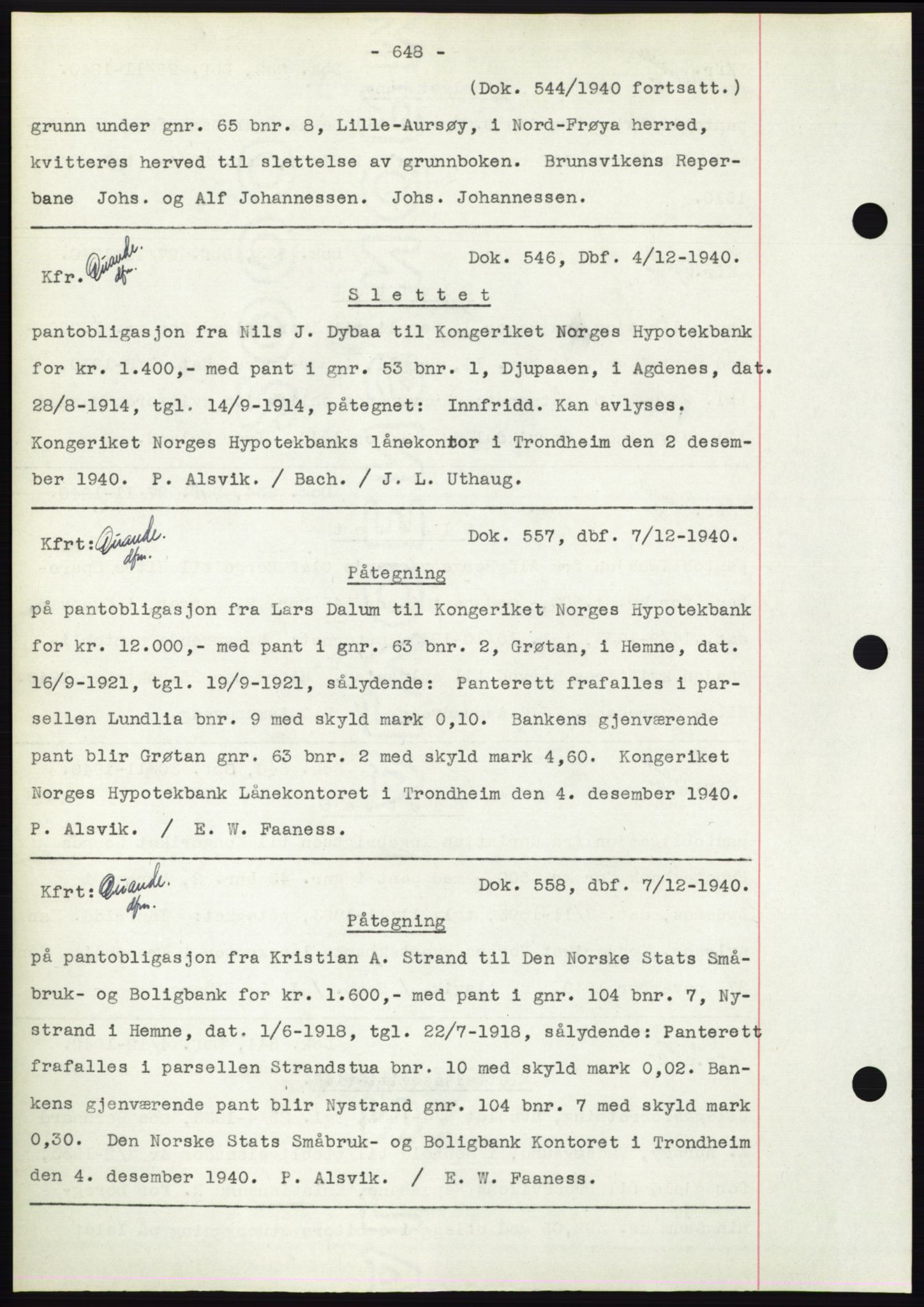 Hitra sorenskriveri, AV/SAT-A-0018/2/2C/2Ca: Pantebok nr. C1, 1936-1945, Dagboknr: 544/1940