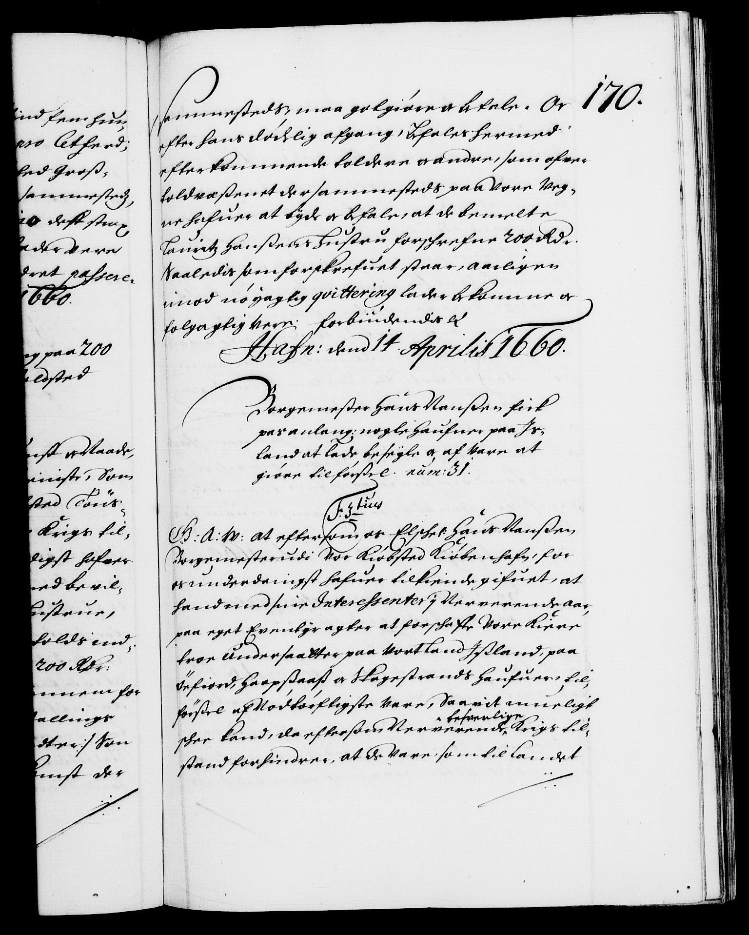 Danske Kanselli 1572-1799, AV/RA-EA-3023/F/Fc/Fca/Fcaa/L0009: Norske registre (mikrofilm), 1657-1660, s. 170a