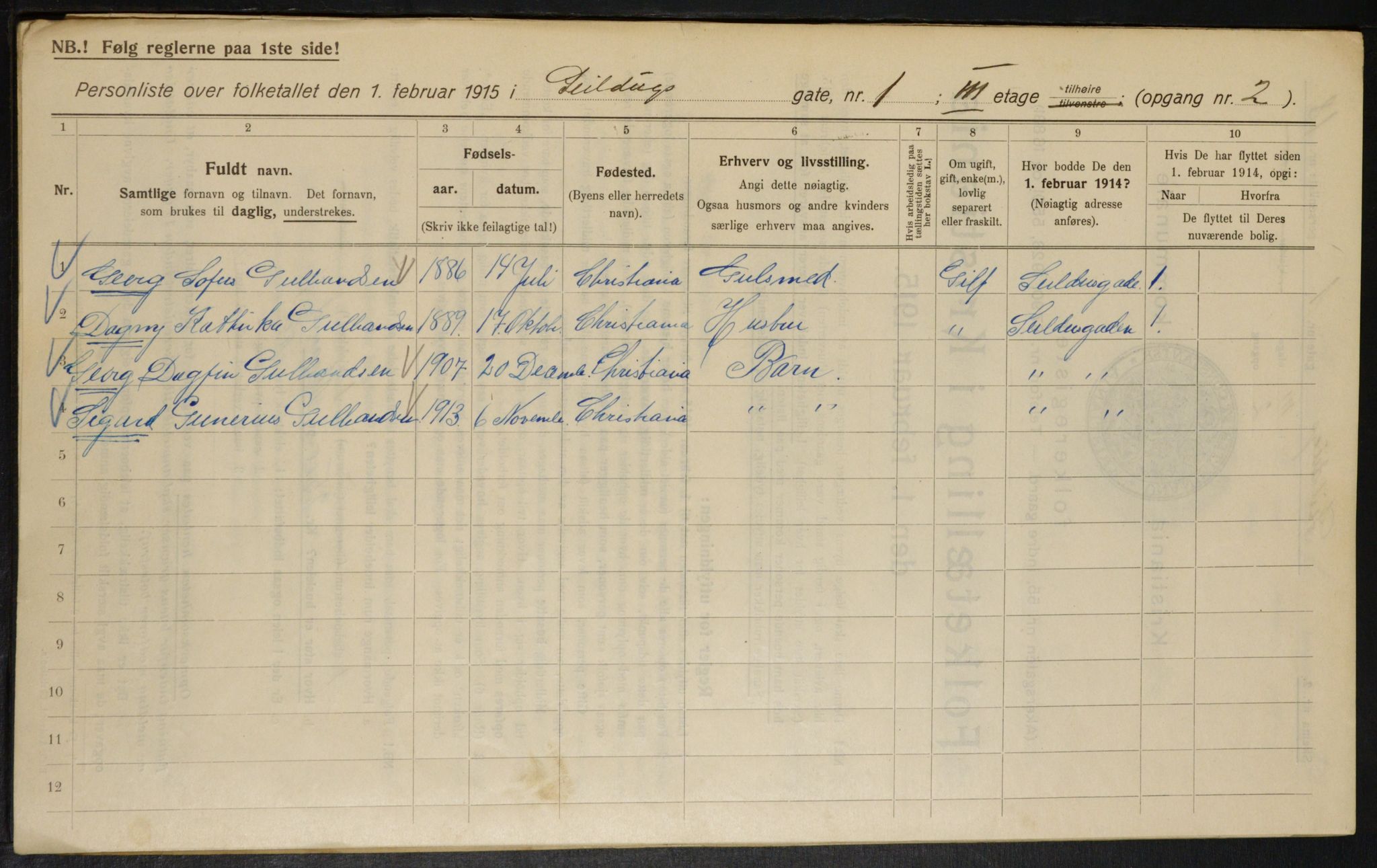 OBA, Kommunal folketelling 1.2.1915 for Kristiania, 1915, s. 93607