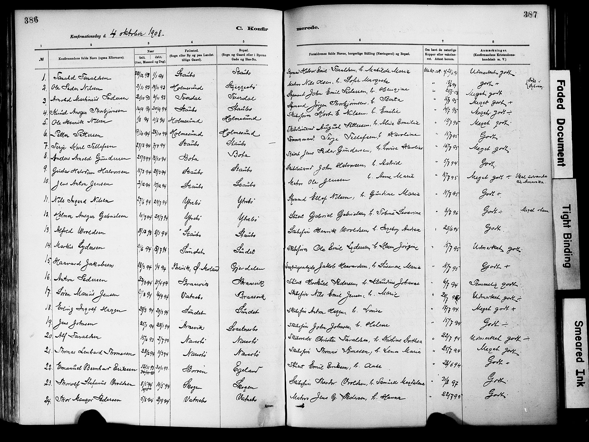 Dypvåg sokneprestkontor, AV/SAK-1111-0007/F/Fa/Fab/L0001: Ministerialbok nr. A 1, 1885-1912, s. 386-387