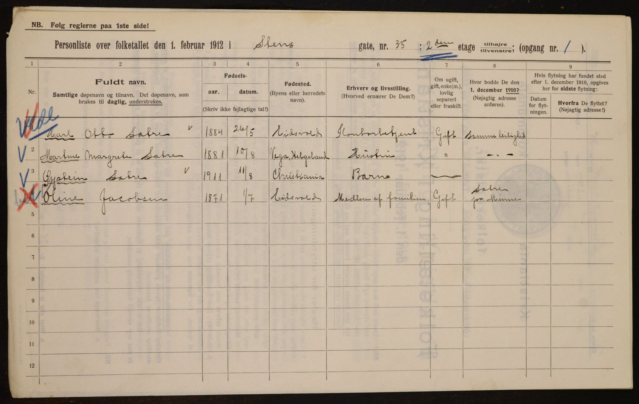 OBA, Kommunal folketelling 1.2.1912 for Kristiania, 1912, s. 102351