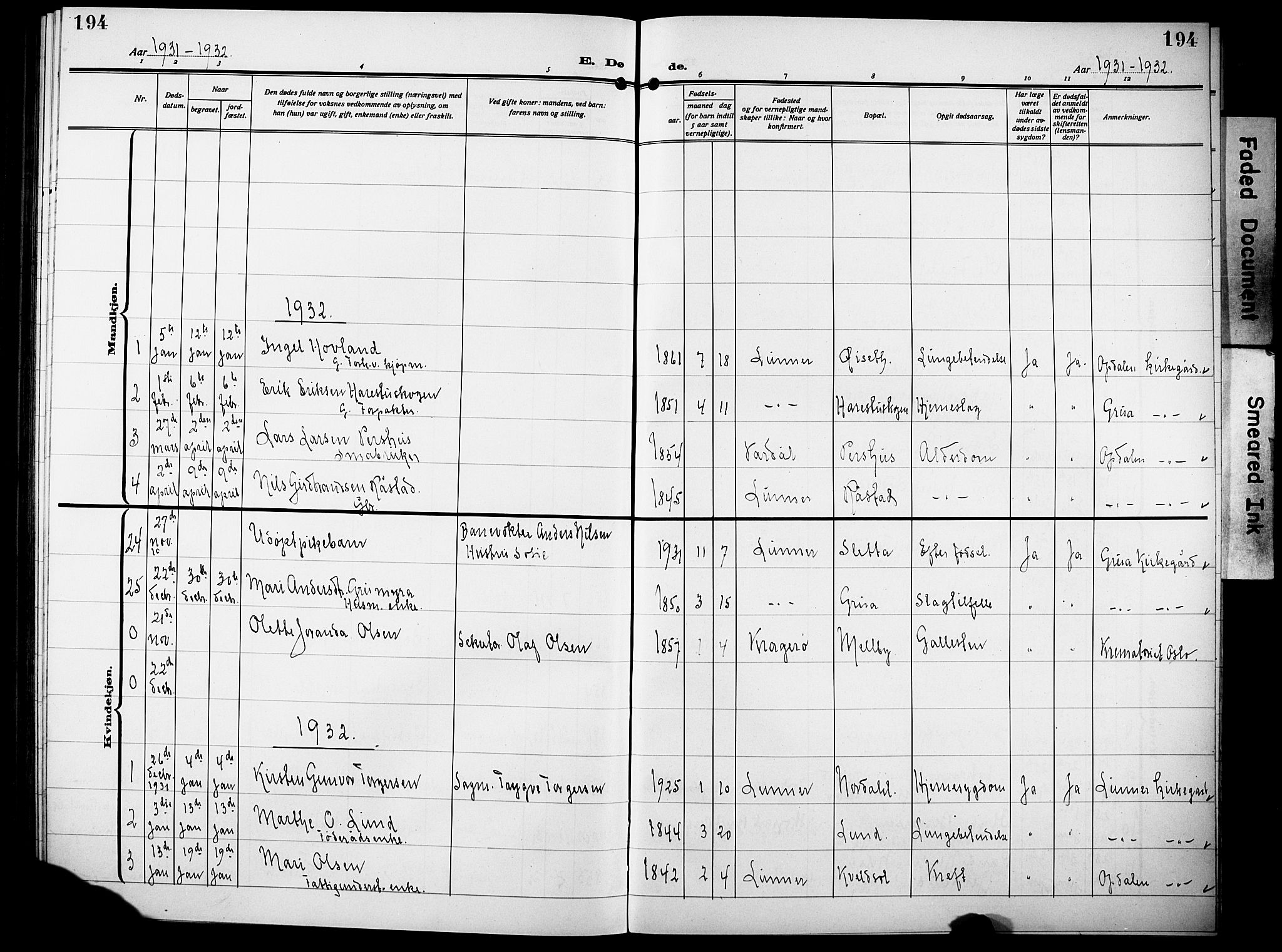 Lunner prestekontor, AV/SAH-PREST-118/H/Ha/Hab/L0002: Klokkerbok nr. 2, 1923-1933, s. 194