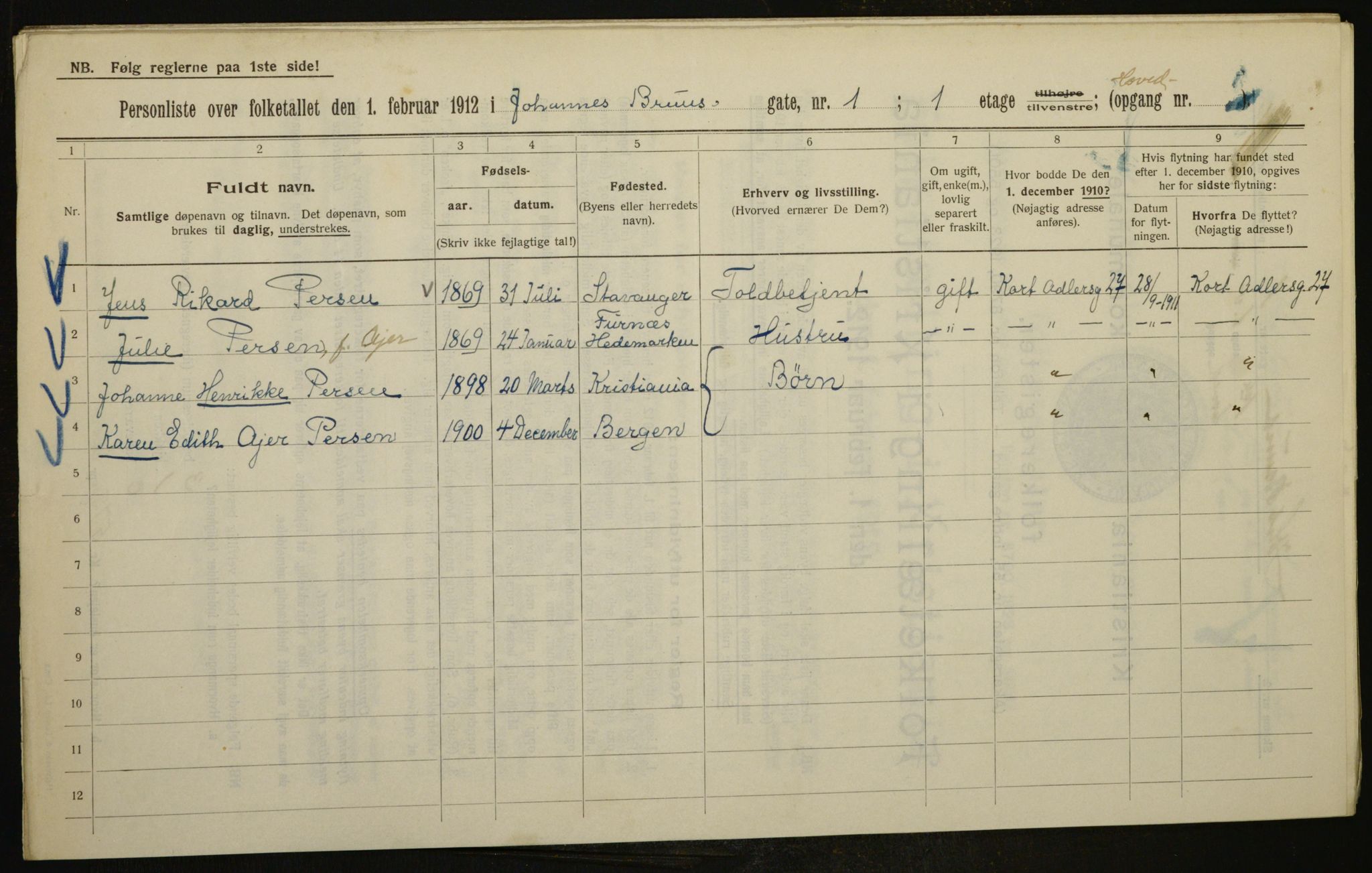 OBA, Kommunal folketelling 1.2.1912 for Kristiania, 1912, s. 47327