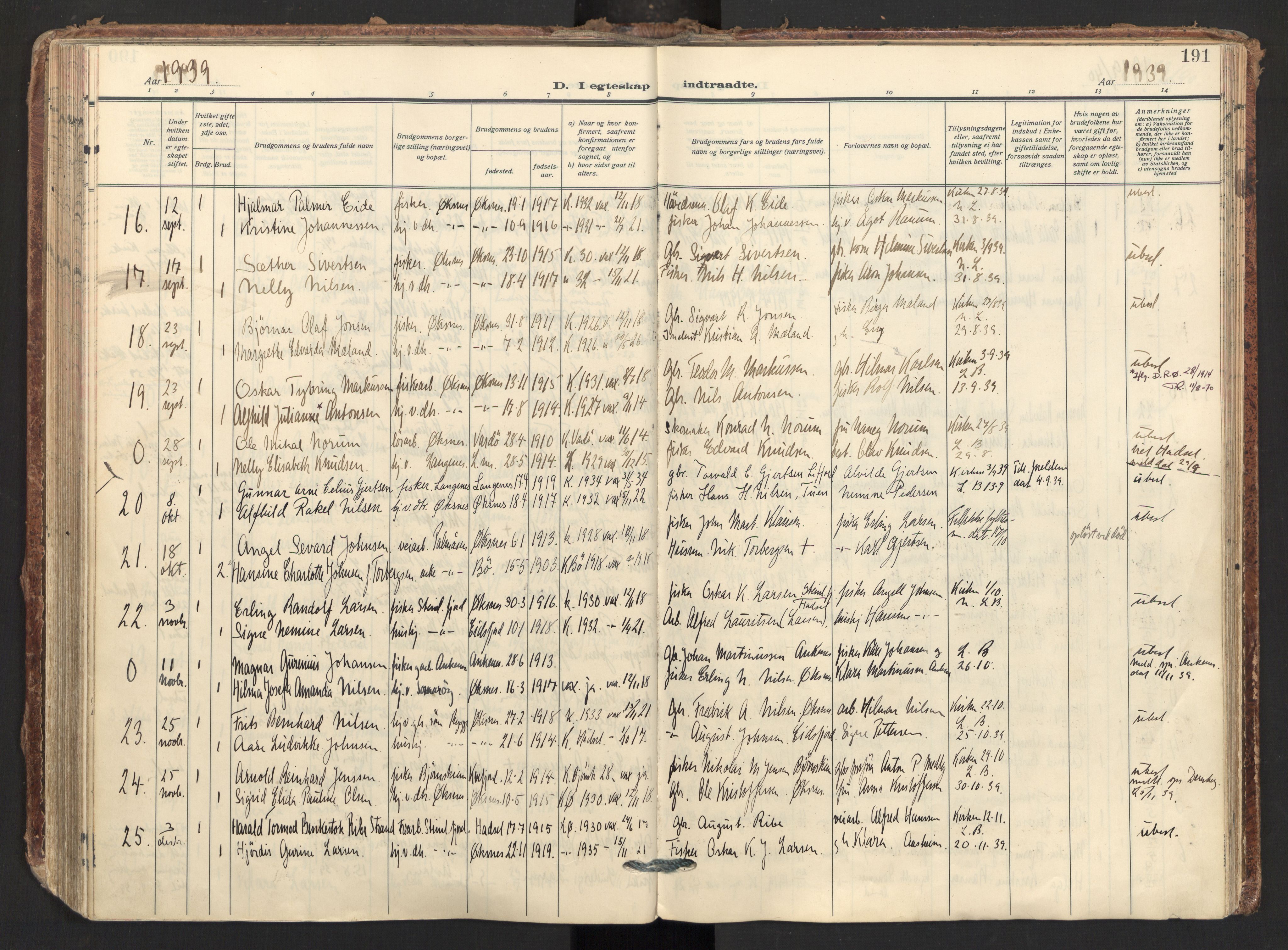 Ministerialprotokoller, klokkerbøker og fødselsregistre - Nordland, AV/SAT-A-1459/893/L1344: Ministerialbok nr. 893A16, 1929-1946, s. 191