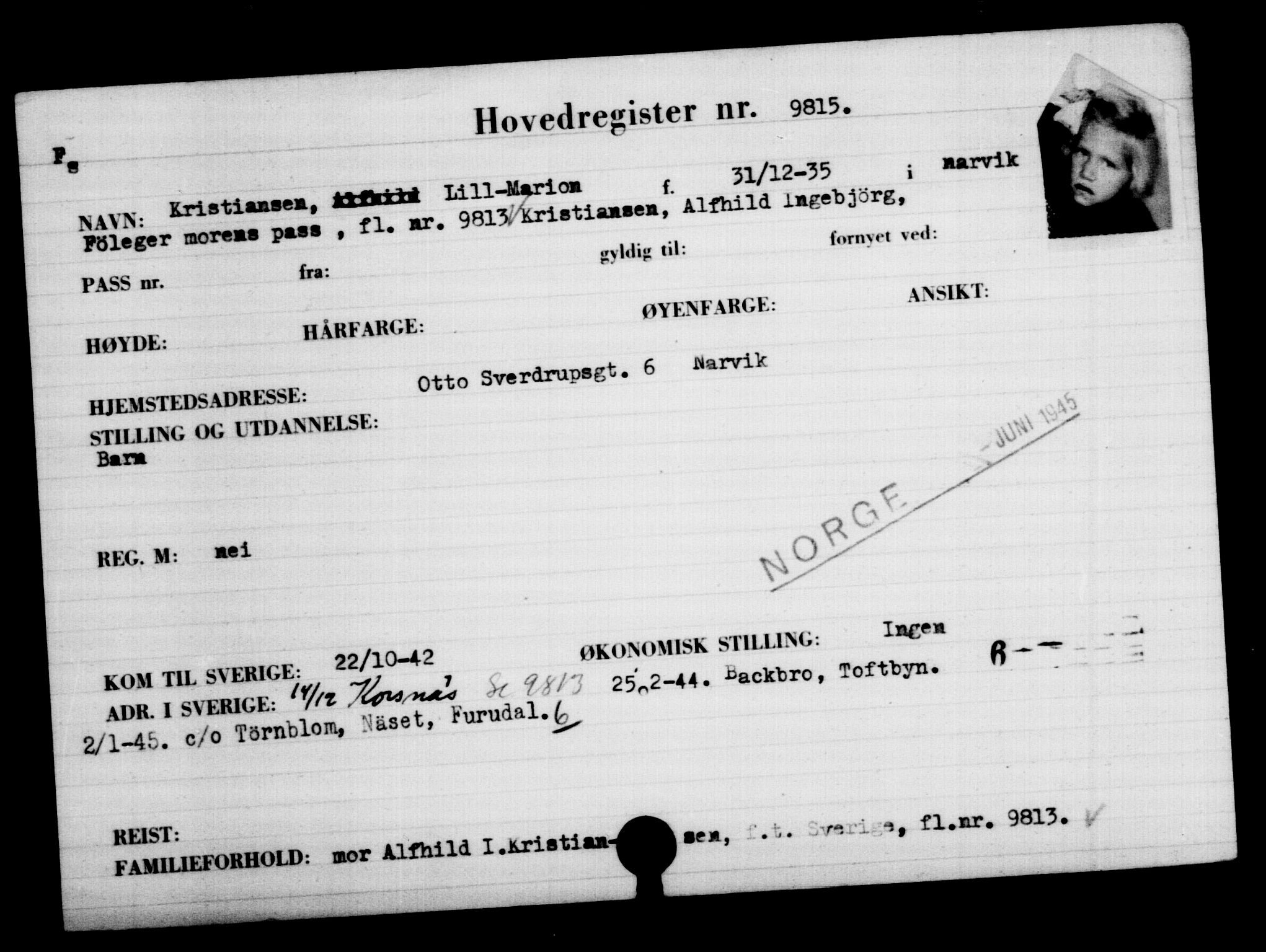 Den Kgl. Norske Legasjons Flyktningskontor, AV/RA-S-6753/V/Va/L0006: Kjesäterkartoteket.  Flyktningenr. 9400-12711, 1940-1945, s. 468