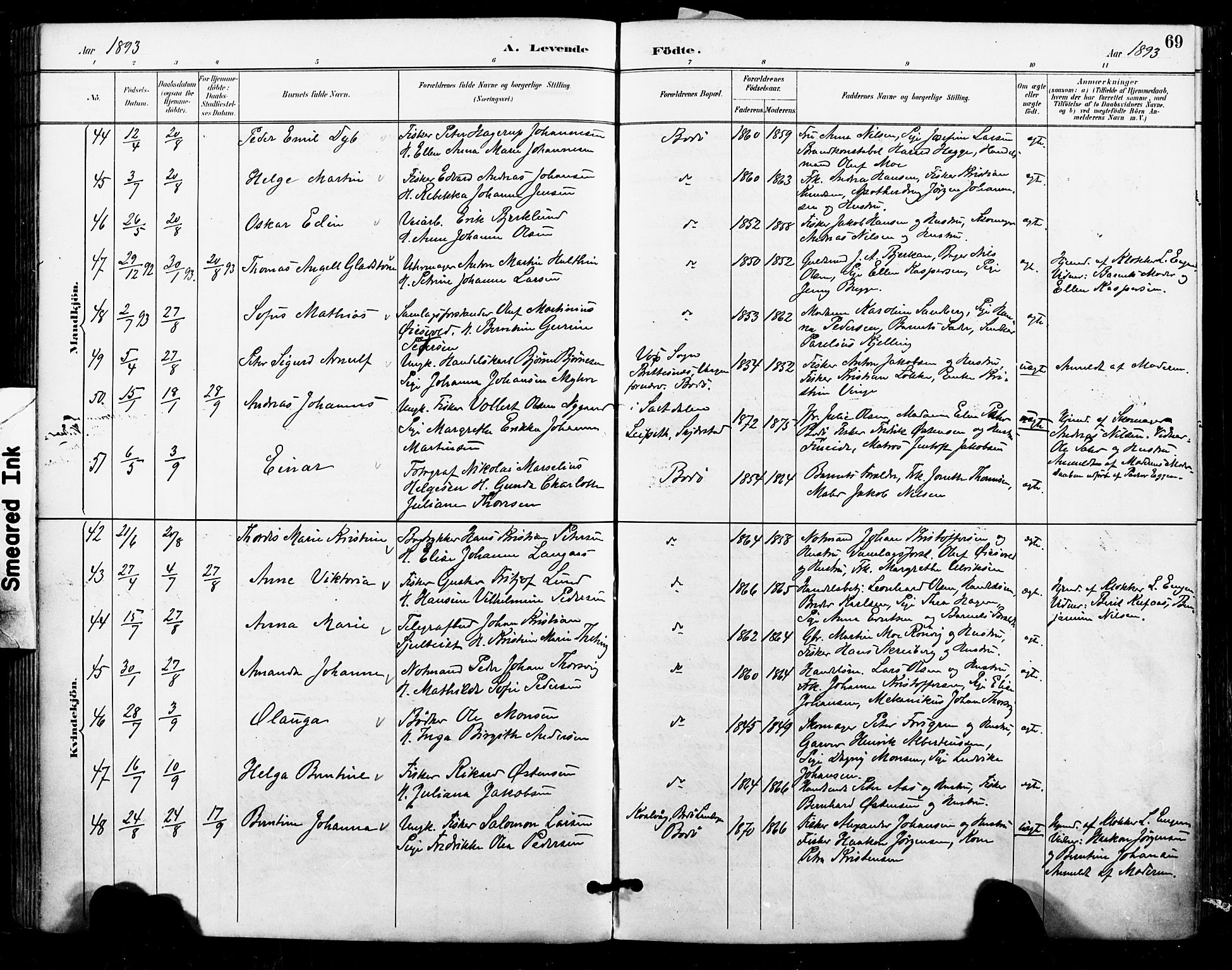 Ministerialprotokoller, klokkerbøker og fødselsregistre - Nordland, AV/SAT-A-1459/801/L0010: Ministerialbok nr. 801A10, 1888-1899, s. 69